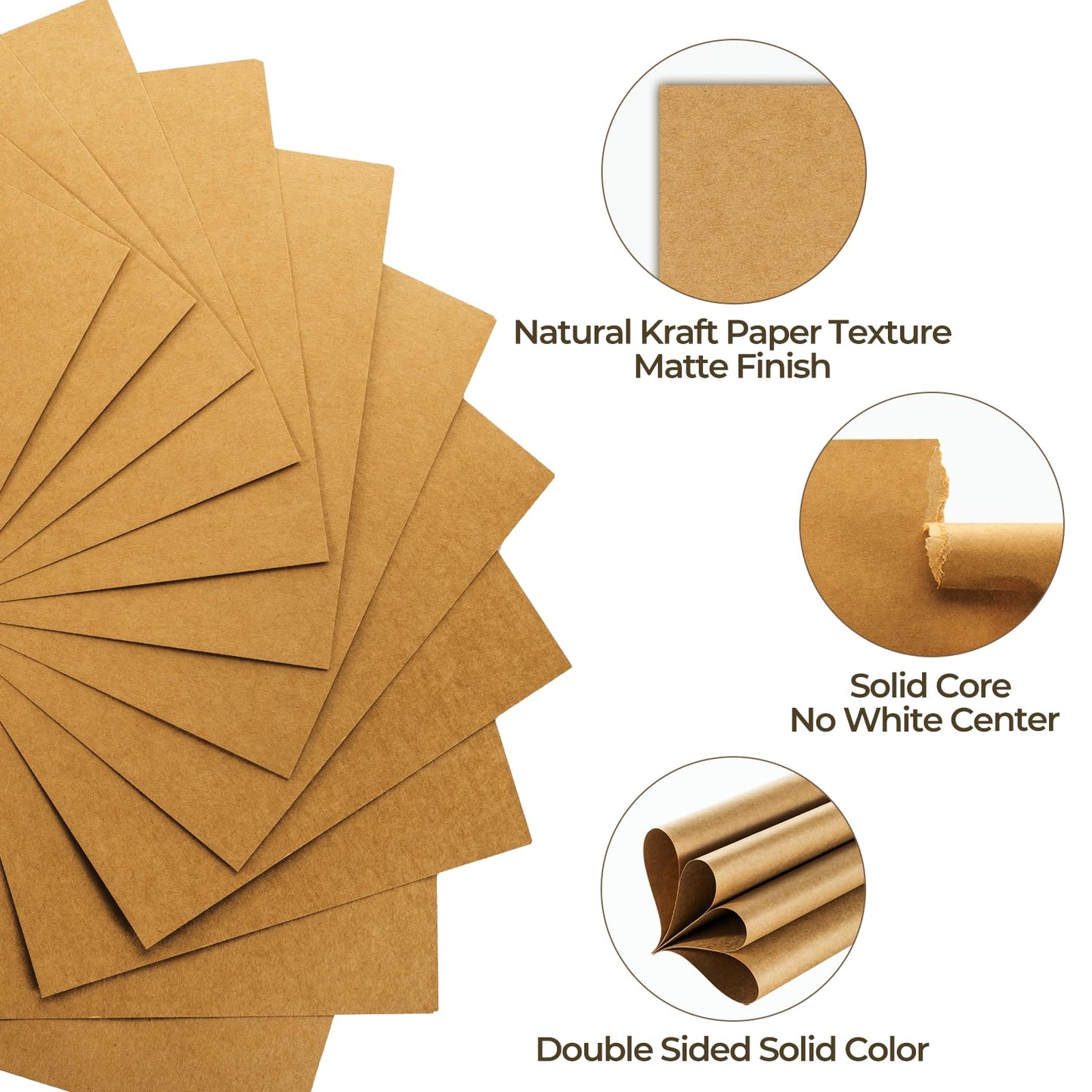 Ohuhu Brown Kraft Cardstock Thick Paper 100 Sheets - 8.5" x 11" Heavyweight 80 lb/216 gsm Card Stock for Crafts and DIY Card Making