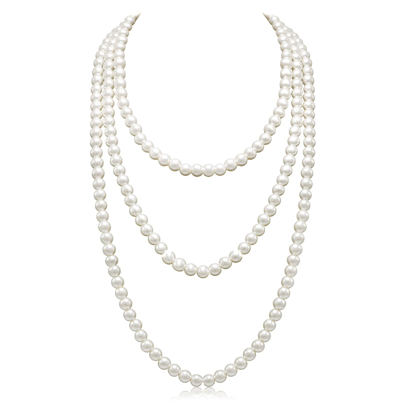 Long Pearl Necklace for Women Layered Cream White Faux Pearl Beads Strand Necklace Costume Jewelry,Diameter Pearl 8MM,69",Christmas Jewelry for Women