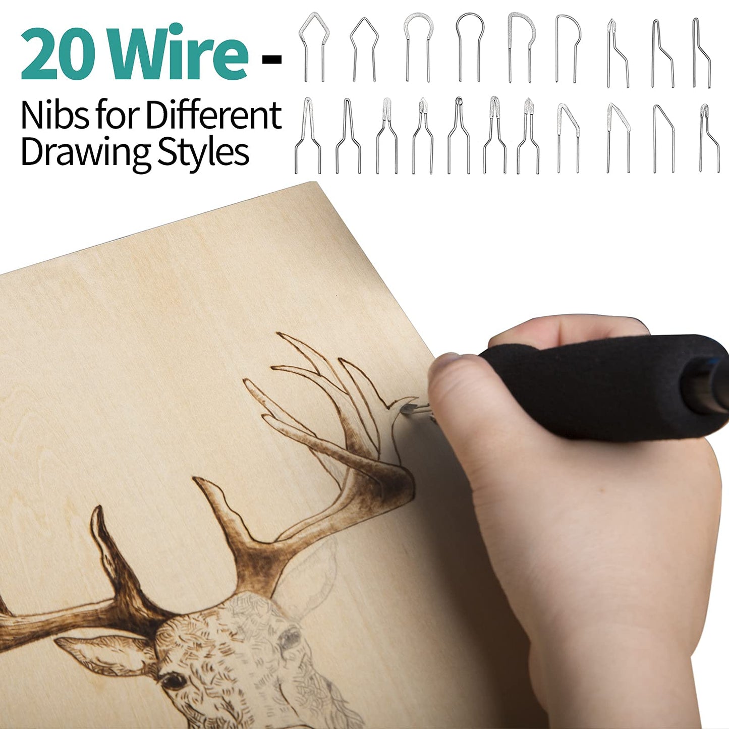 YIHUA 939-II Wood Burning Kit Station Pyrography pen 250~750℃/482~1382℉ Temperature Adjustable with 20 Wire Nibs, 1 stable pen holder, 2 stencils, 2 scrap wood, 1 S/S Tweezers, and 1 pliers (Green)