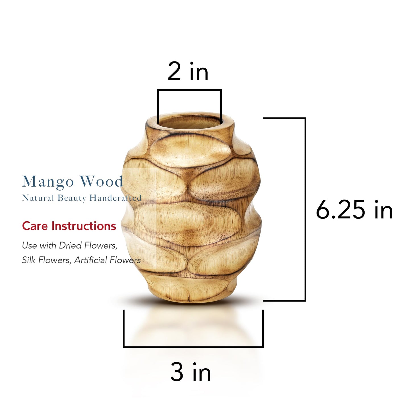 AeraVida 6.25 inch Mango Tree Hand-Carved Brown Wood Flower Vase Modern Oval Abstract Home Decor Accent Holder for Entry Table Contemporary Artistic Wooden Display | Wooden Vase | Brown Vase