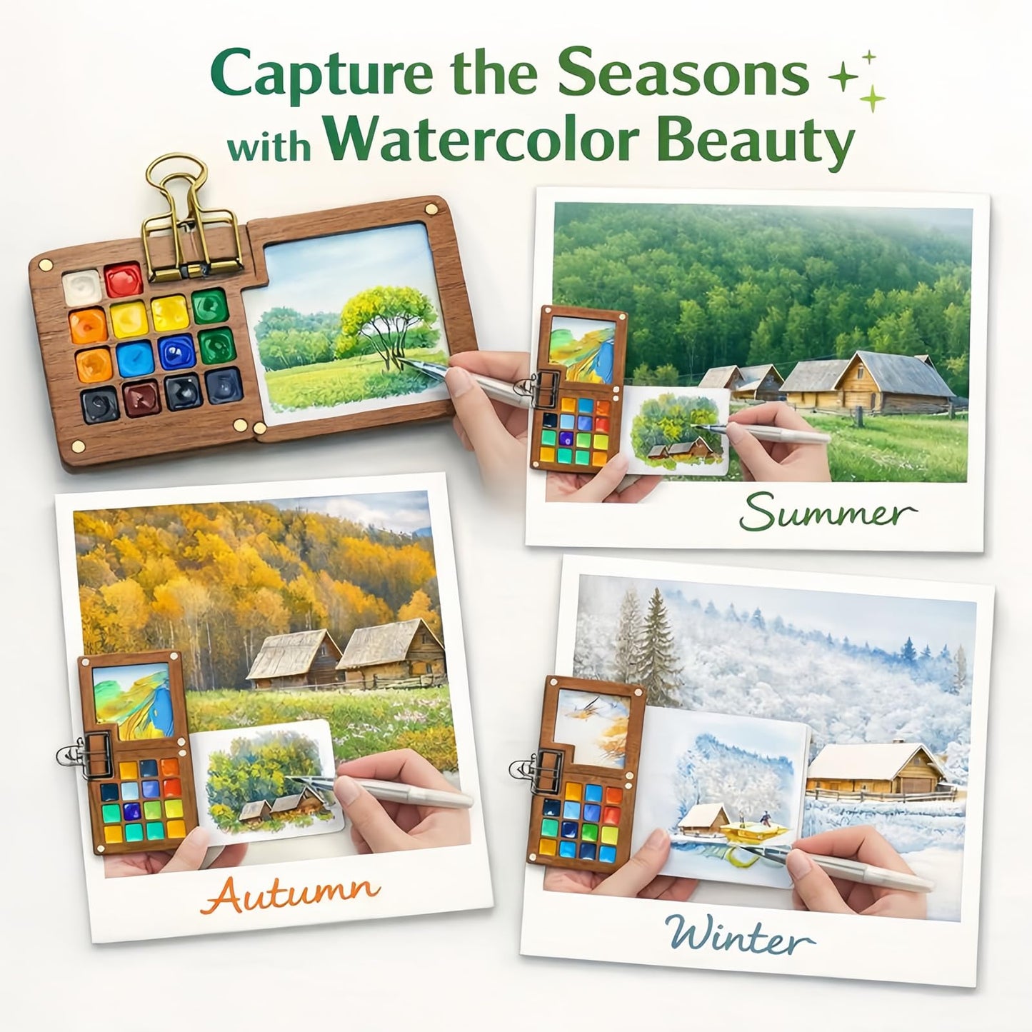 fsdyknej Portable Mini Painting Set – Compact Travel-Friendly Kit with Brushes, Palette, Mini Sketchbook, and Watercolor Paper for Artists, Beginners, and Travel Enthusiasts