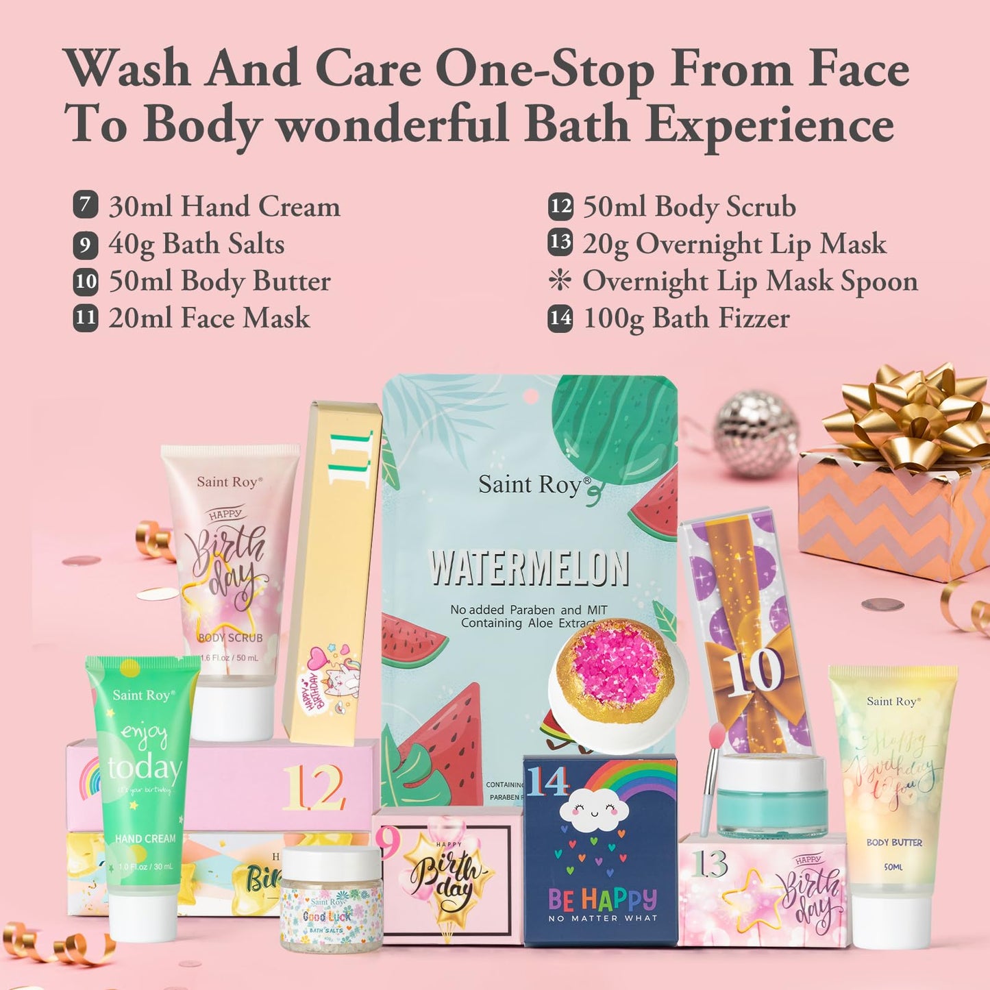 Birthday Gifts for Teens Birthday Gifts for Women Happy Birthday Surprise Box, 15pcs Spa Kit Gift, Gift Box for Teen Girls Unique Diy Nails Set, Luxury Birthdays Presents Spa Gift for Mom Daughter