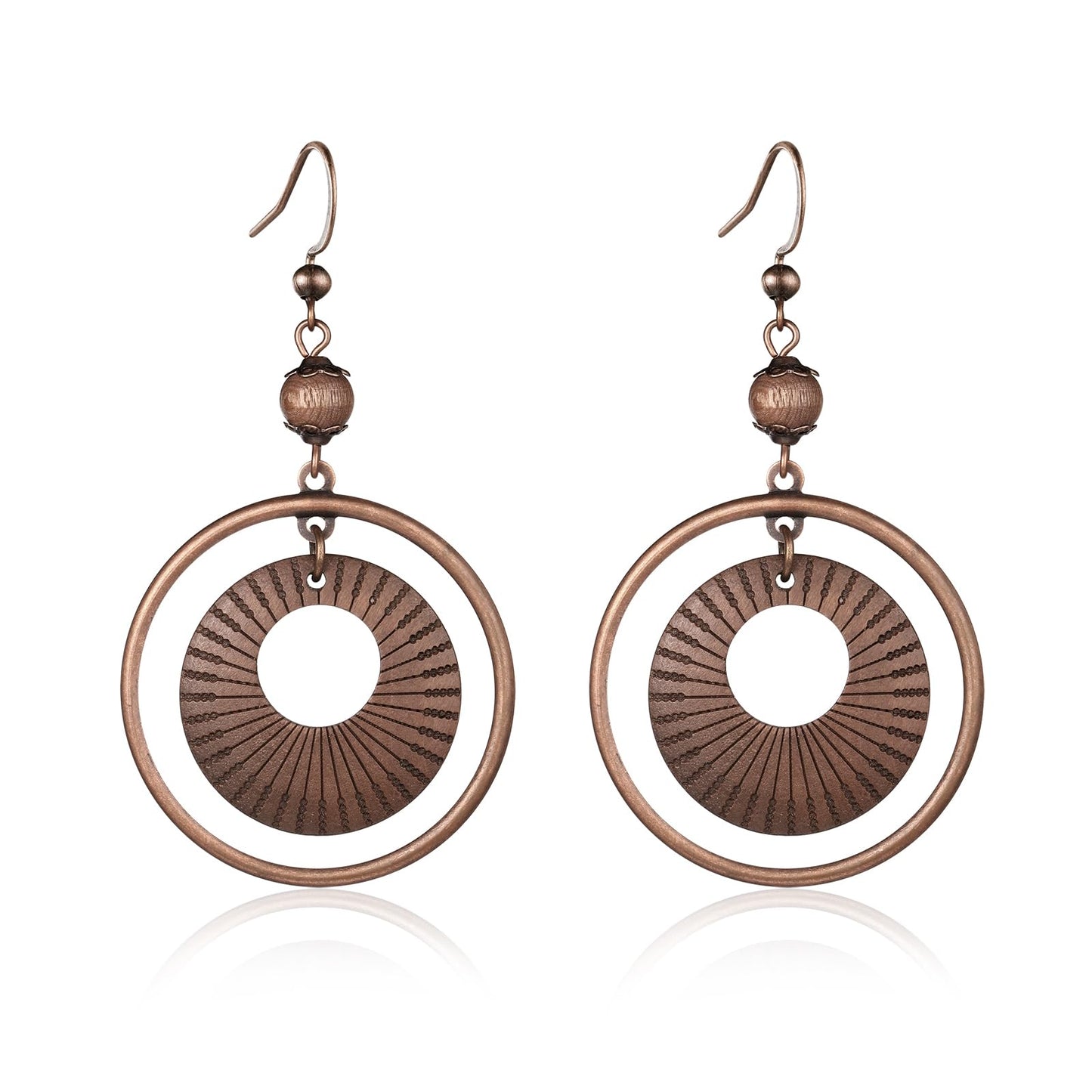 Silver/Gold Boho Dangle Statement Earrings for Women Trendy,Handmade Vintage Dainty Cute Long Drop Summer Earrings,fashion Accessories Jewelry Gifts (A69 Wooden Beads Hoop Bronze Earrings)