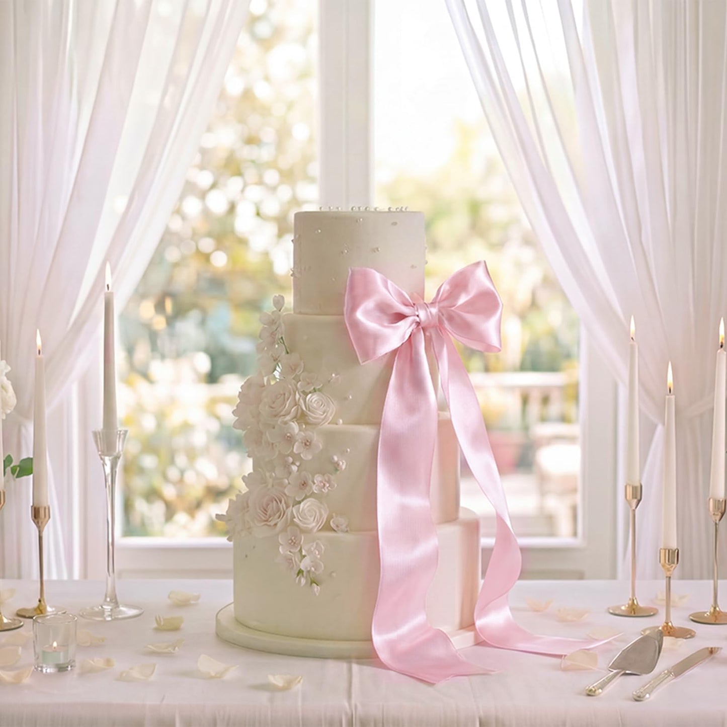 LaRibbons Light Pink Satin Ribbon 4 Inch x 10 Yards Continuous Light Pink Ribbon for Flower Bouquet, Chair Sashes, Garland, Gift Wrapping, Christmas Decor, Craft Project