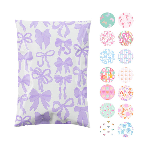 Pretty Package Store 6x9 Designer Poly Mailer 100 Pack Heavy Duty Waterproof Self Seal Shipping Bags for Small Business Large Mailing Envelopes Bulk Tear Resistant Packaging Purple Bows