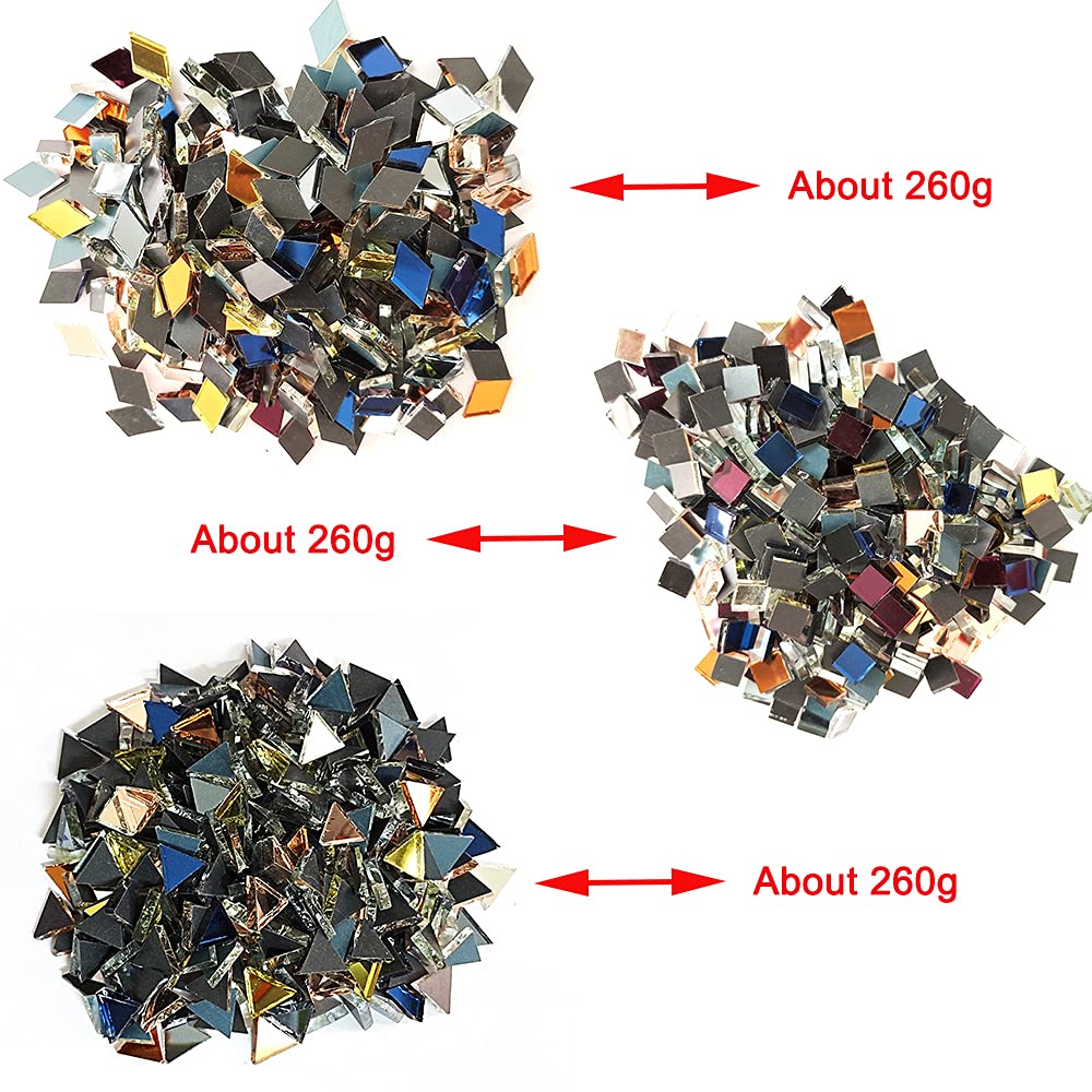 Mollytek Assorted Mirror Mosaic Tile Triangle, Square, Rhombus Shapes Stained Glass Mosaic Tiles for Crafts Mosaic Chips Pieces for Plates,Picture Frames,Flowerpots,Handmade Jewelry -780g/27.51 Ounce
