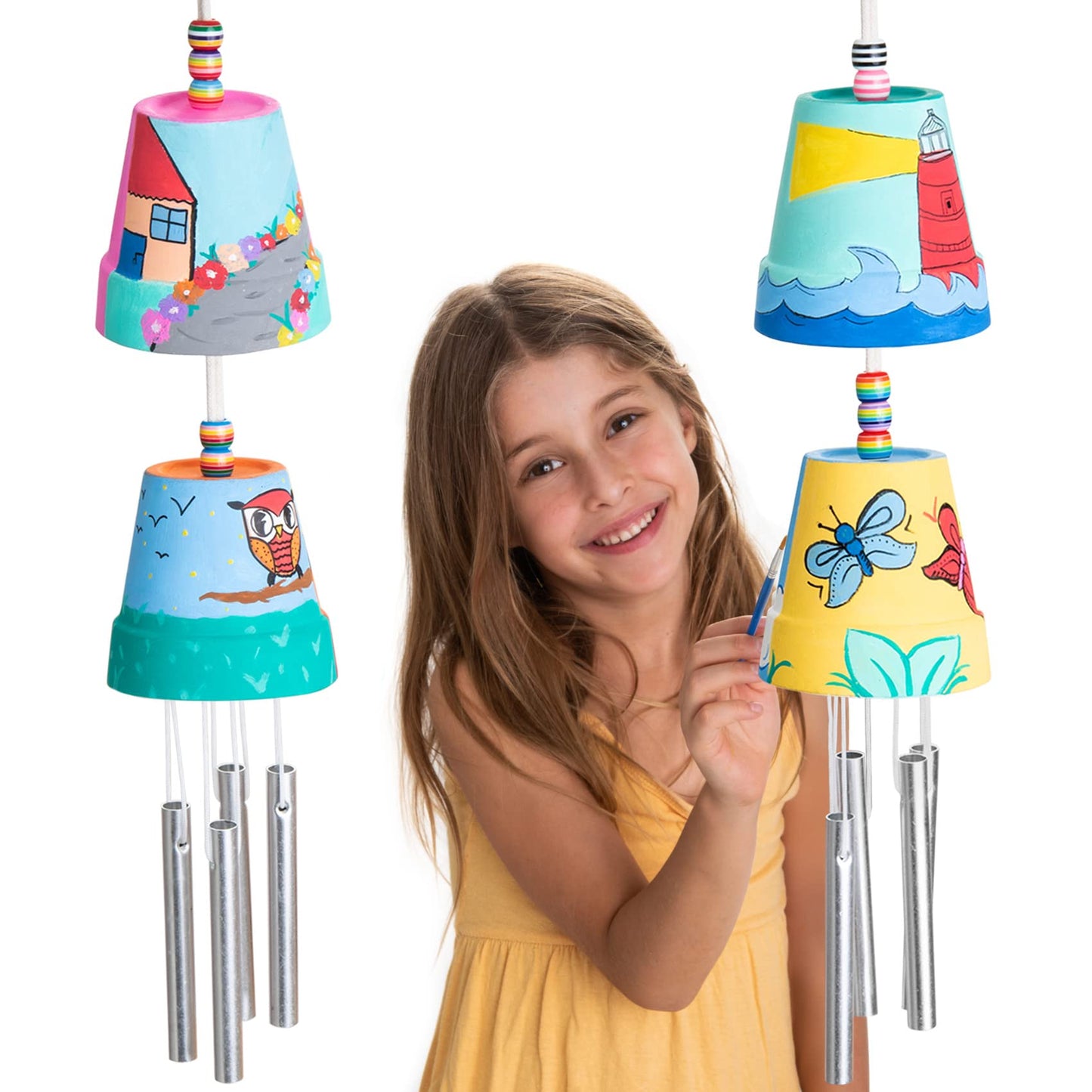 Make Your Own Wind Chime Craft Kit, 2-Pack – Large Bells, Stencils & Beads | DIY Arts and Crafts for Kids Ages 6–12 | Creative Gift for Boys and Girls