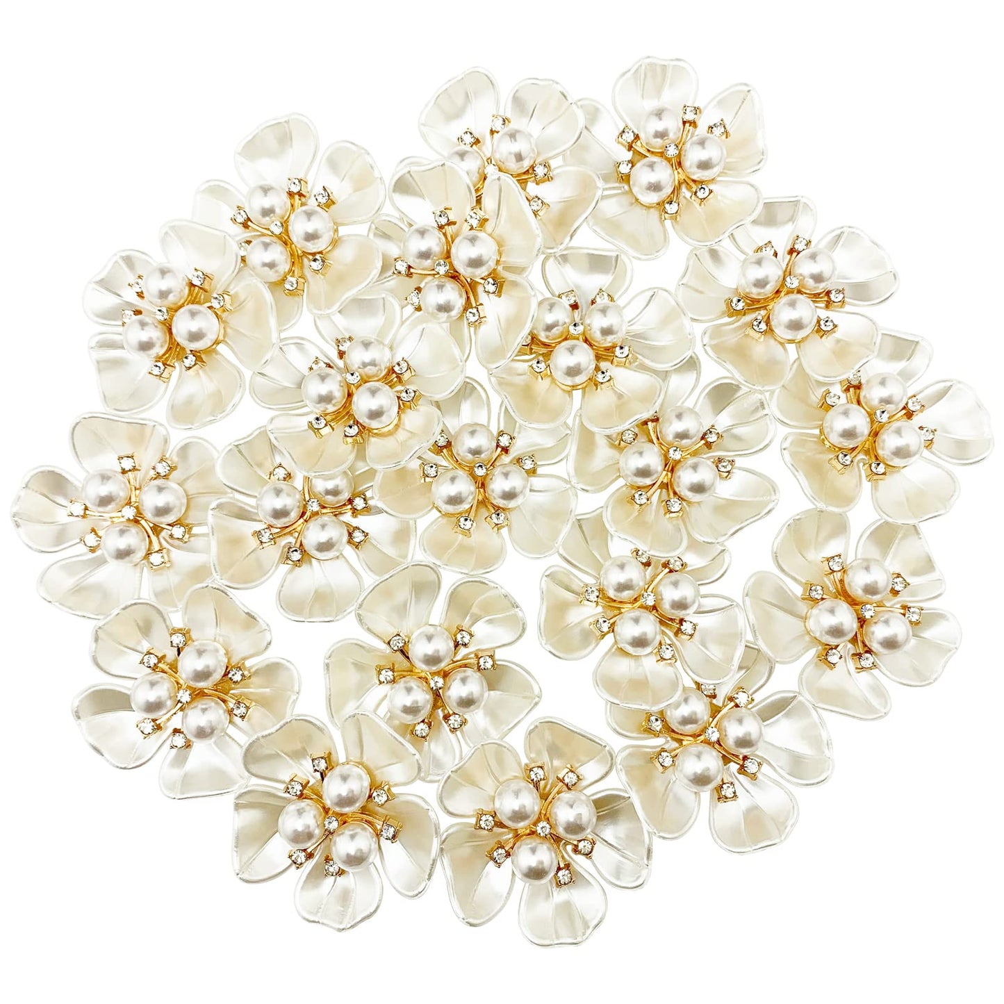 BETITETO 20Pcs Pearl Rhinestone Embellishments Flower Flatback Buttons Rhinestone Charms for Shoe Decoration Jewelry Making Clothes Brooch Wristband and Wedding Bouquet DIY