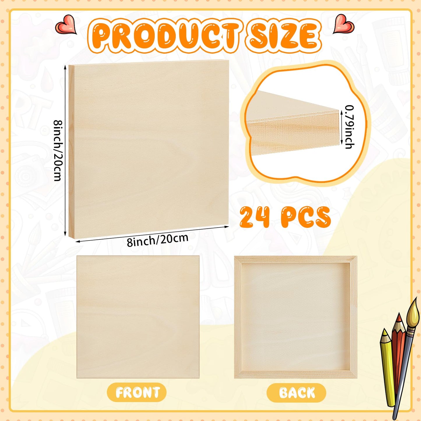 Barydat 24 Pcs Wood Panels for Painting 8'' x 8'' Unfinished Wood Canvas Board Artist Wall 0.79'' Deep Wooden Cradled Panels for DIY Crafts, Easel Display, Painting Pouring Arts Use with Oils, Acrylic
