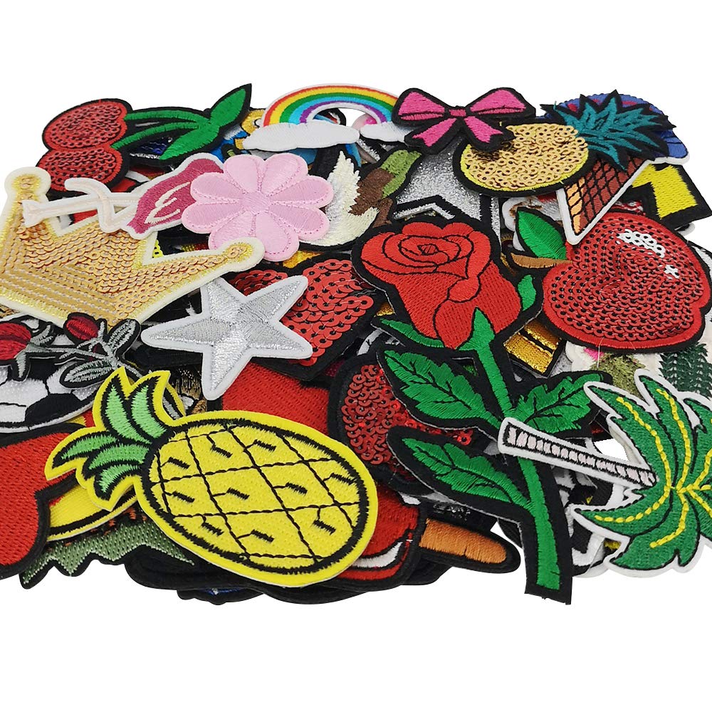 Libiline 20/50/100pcs Random Assorted Styles Embroidered Patch Sew On/Iron On Patch Applique Clothes Dress Plant Hat Jeans Sewing Flowers Applique DIY Accessory (Assorted-Style 5) (50)