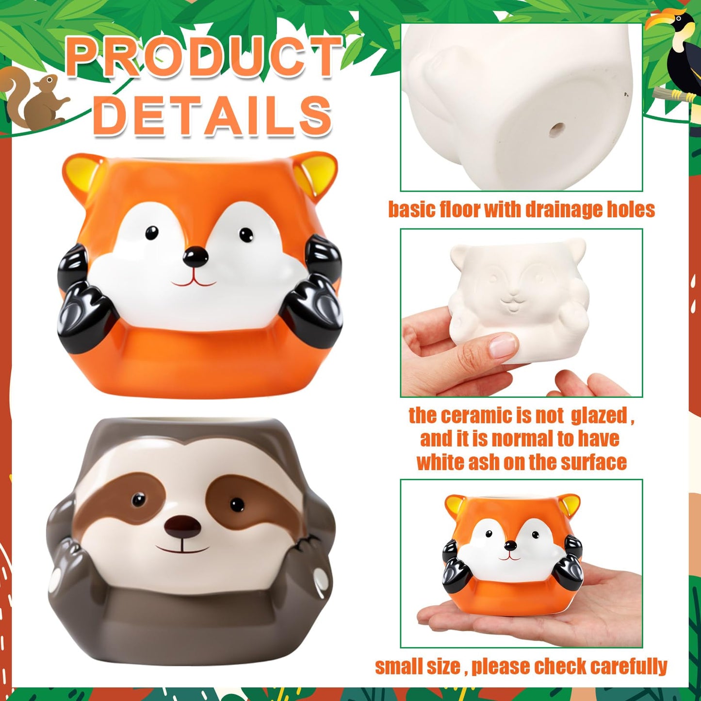 Chuangdi 6 Sets DIY Ceramic Succulent Pots Paint Animal Planters Unpainted Plant Flower Pot Paintable Ceramic Painting Kit Drainage Hole Color Paints Paintbrushes Palettes for Craft(Novel Style)