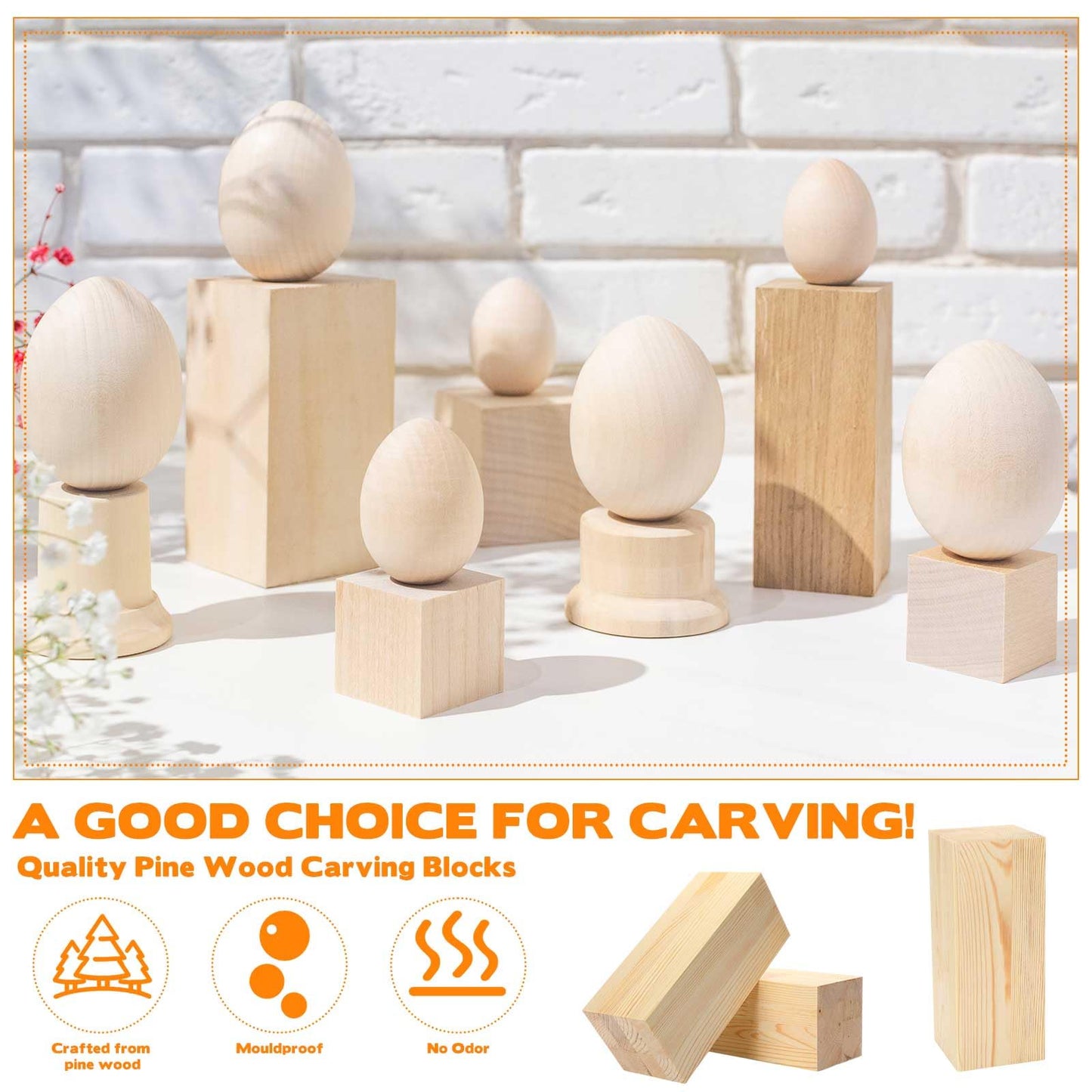 Landical 2 Pack Pine Wood Carving Blocks 10x4x4 Inch Unfinished Whittling Wooden Blocks for Beginners Home Christmas DIY Arts Supplies