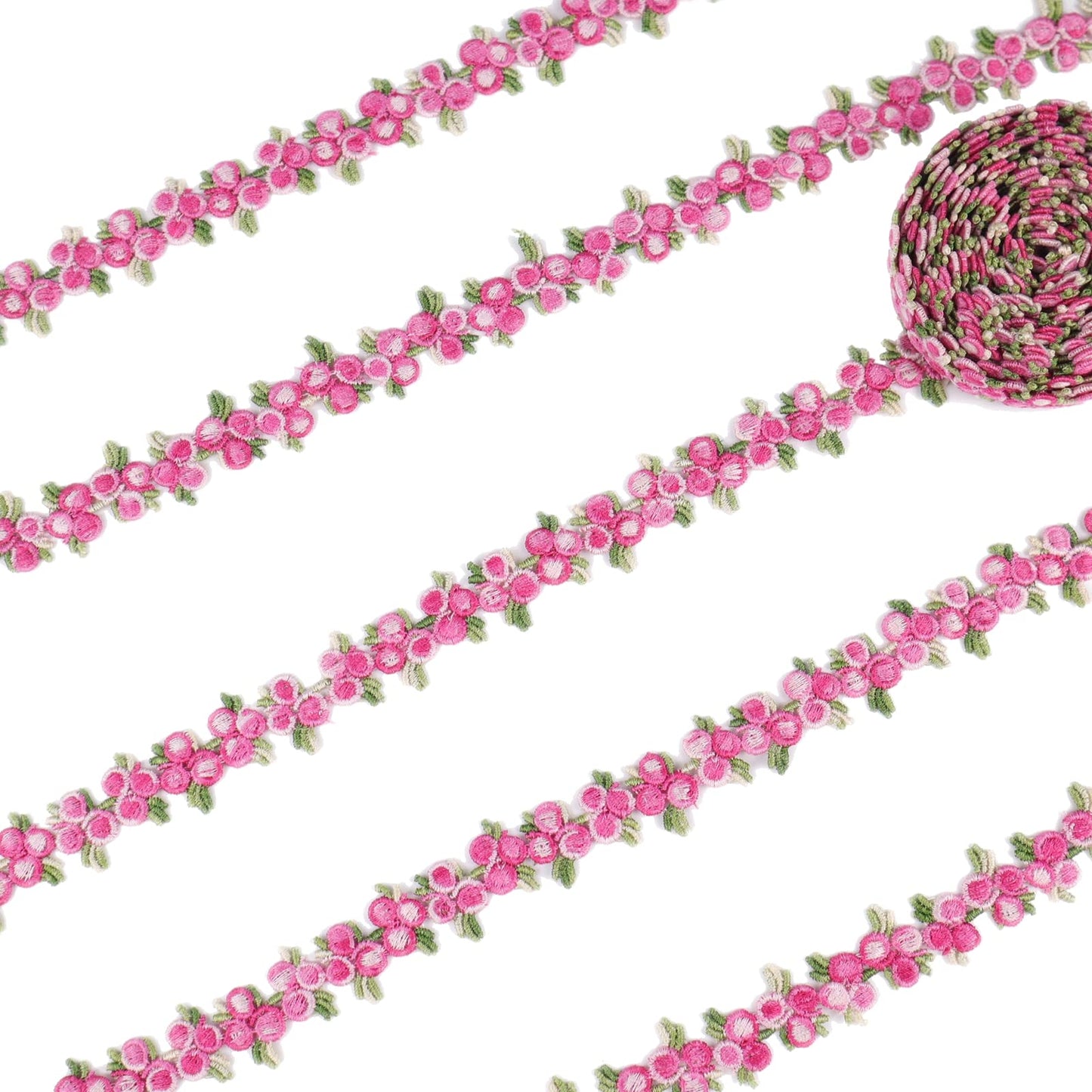 Floral Lace Ribbon Trim 10 Yards Dark Pink Embroidery Lace Applique Sewing for Craft Dress Wedding Decoration