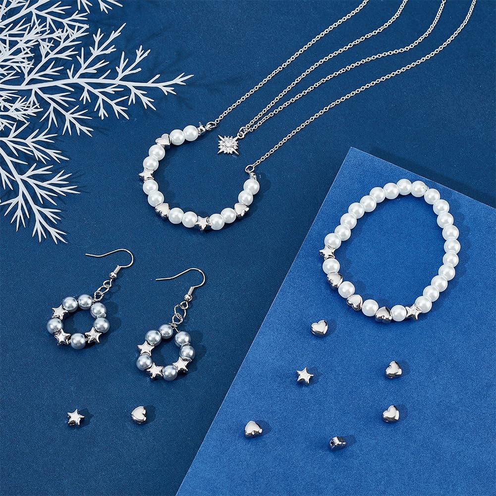 UNICRAFTALE 24Pcs 2 Style Spacer Beads Kit 1.5mm 304 Stainless Steel Cute Beads Metal Star Beads Heart Spacer Beads Small Hole Heart Beads for Bracelets Necklace Jewelry Making