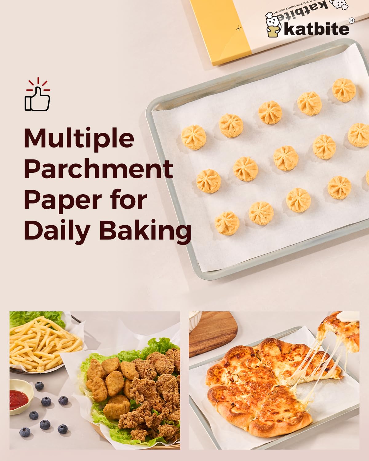 Katbite 200PCS 12x16 In Heavy Duty Flat Parchment Paper, Parchment Paper Sheets for Baking Cookies, Cooking, Frying, Air Fryer, Grilling Rack, Oven(12x16 Inch) [Extra Strong Series]