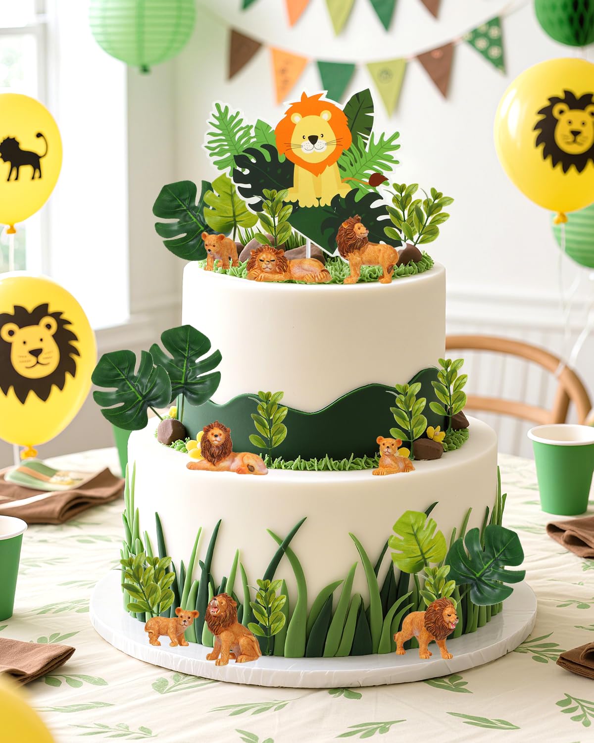 Glavatrix 25 Pcs Lion Cake Topper Lion Birthday Party Decorations Jungle Safari Animal Cake Decoration for Lion Wild Animal Theme Baby Shower Kids Boys Girls Birthday Party Supplies