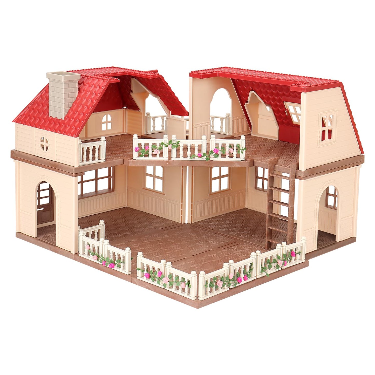 Family Cozy Cabin Doll House Playset, Dollhouse Furniture and Accessories,DIY Cottage Pretend Play Dollhouses, for Toddlers, Boys & Girls