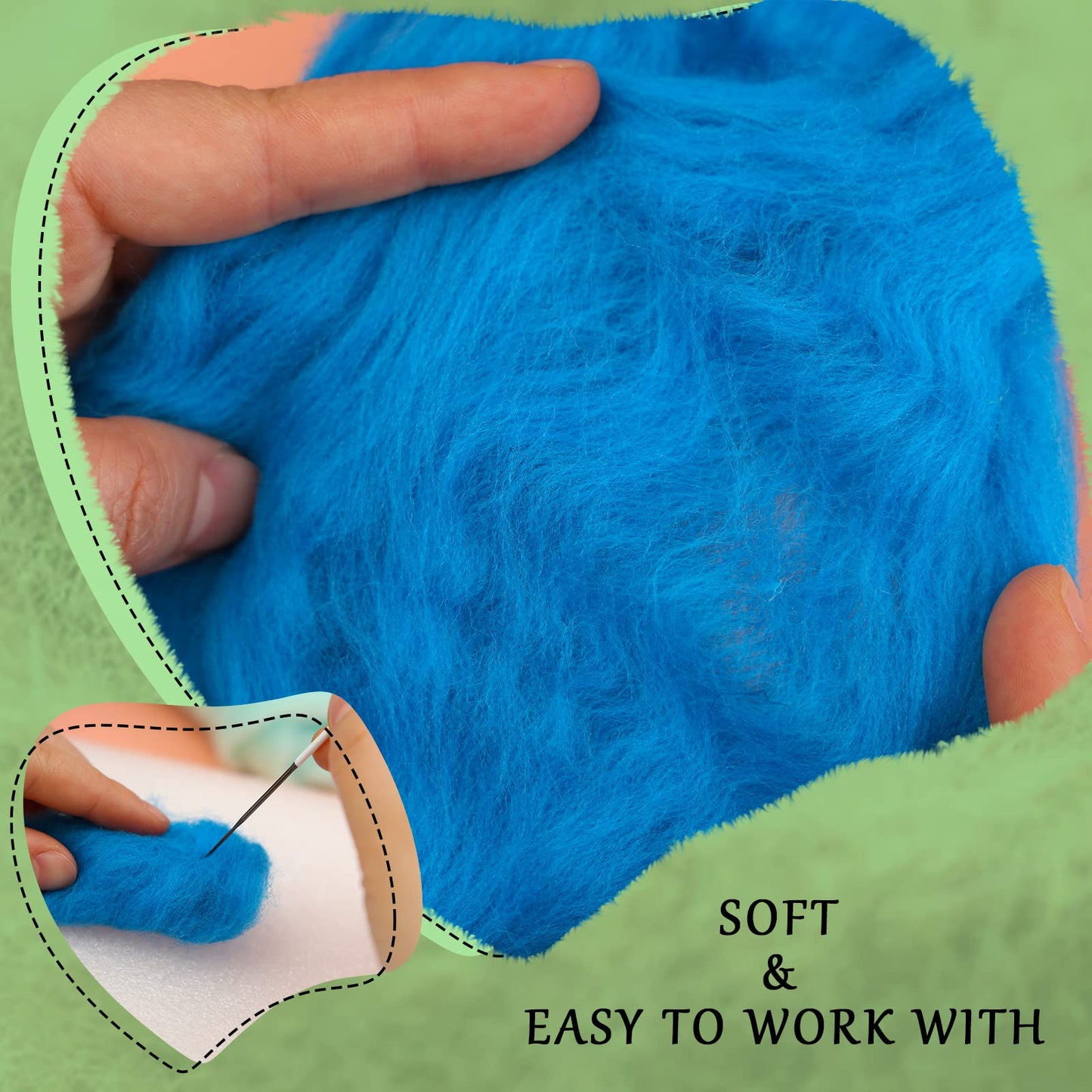 Wonvoc Needle Felting Wool, 12 Colors Wool Roving, 10g per Color 4.23 oz Total, Fibre Wool Yarn Roving, for Hand Spinning Needle Felting DIY Wool Crafts, Green and Blue