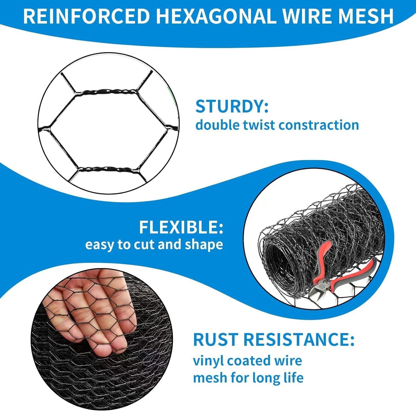 DOLEMODUO 12'' x 50' Black Chicken Wire Fencing, 1 inch Chicken Wire and 19 Gauge Poultry Netting, Garden Mesh Fence Roll for Floral Arrangements/Crafts/Farm/Livestock/Pet Protection