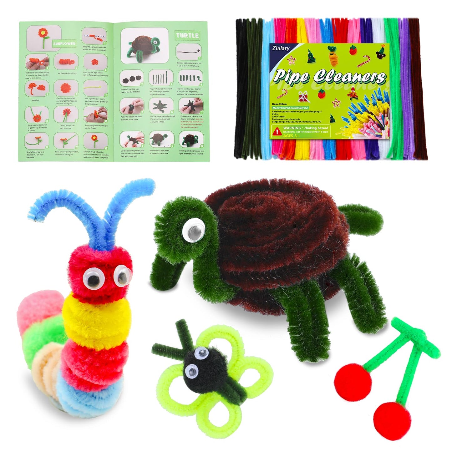 Zlulary Pipe Cleaners Craft, Pipe Cleaners Craft Supplies, Art and Crafts Kit with Instructions Arts Crafts Decorations