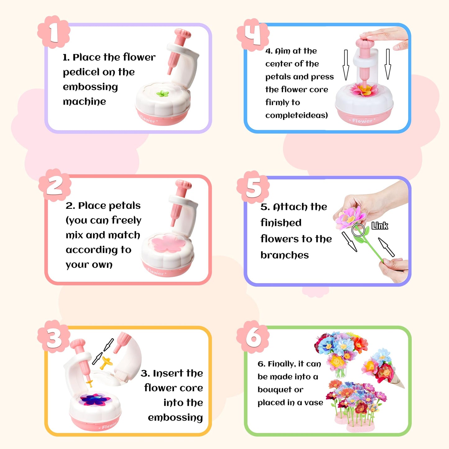 PERRYHOME Fabric Flower Bouquets Toys, 300+ Pcs Birthday Gift Activity Kit, 2 Gameplays STEM Craft for Kids, Reusable DIY Bouquets Maker Mothers Day Gifts for 3 4 5 6 7 8 Years Toddler Girl Gift