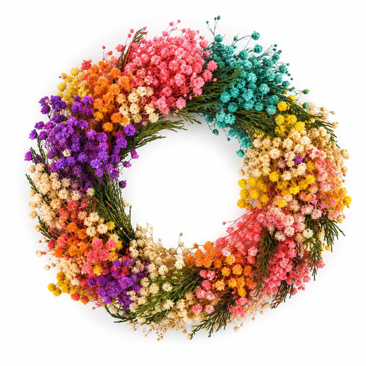YZXZM 11 Inch Small Dried Flower Wreath – Handmade Baby’s Breath Spring Summer Wreath for Apartment, Nursery, Bedroom, Door & Wall Decor