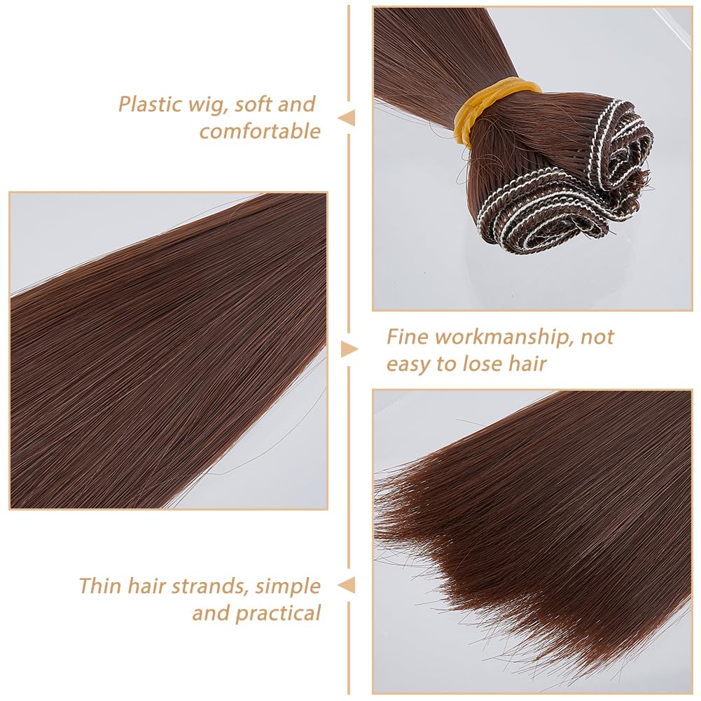 DICOSMETIC 6Pcs Doll Wig Hair 18cm Plastic Straight Short Doll Hair Wefts Dolls Making Kits Dolls Hairs Extensions Coconut Brown Faux Hairs Replacement for Adult DIY Crafts