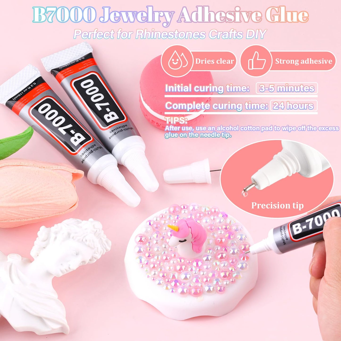 14000Pcs Flatback Pearls and Rhinestones for Crafting, Pink White Mixed Size 3-8mm Resin Rhinestones and Half Pearls for Bedazzling, Nail Art and Decoration with 3pcs B7000 Jewelry Glue