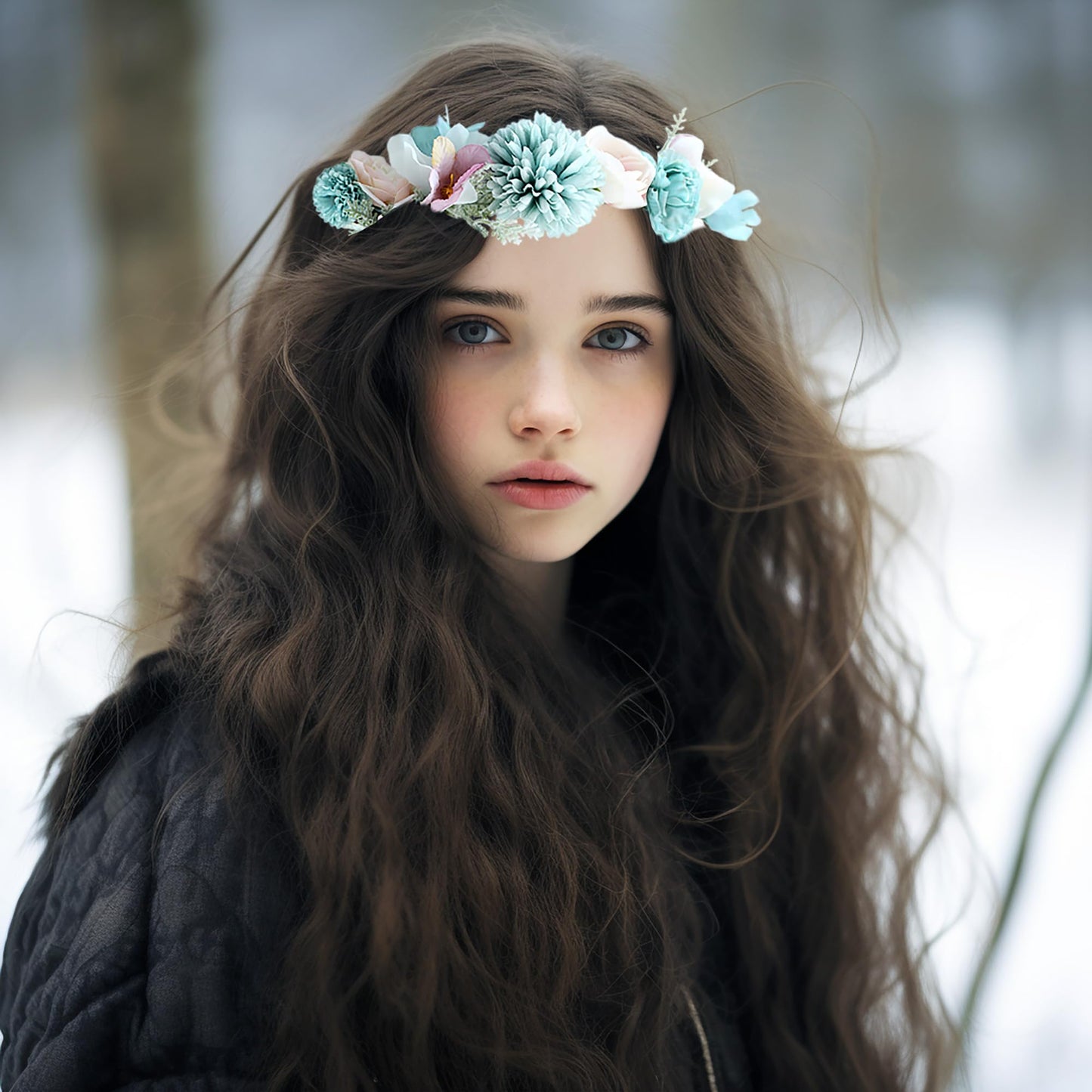 Vivivalue Boho Flower Headband Women Floral Crown Hair Wreath Flower Headpiece Halo with Ribbon Wedding Party Festival Photos Blue