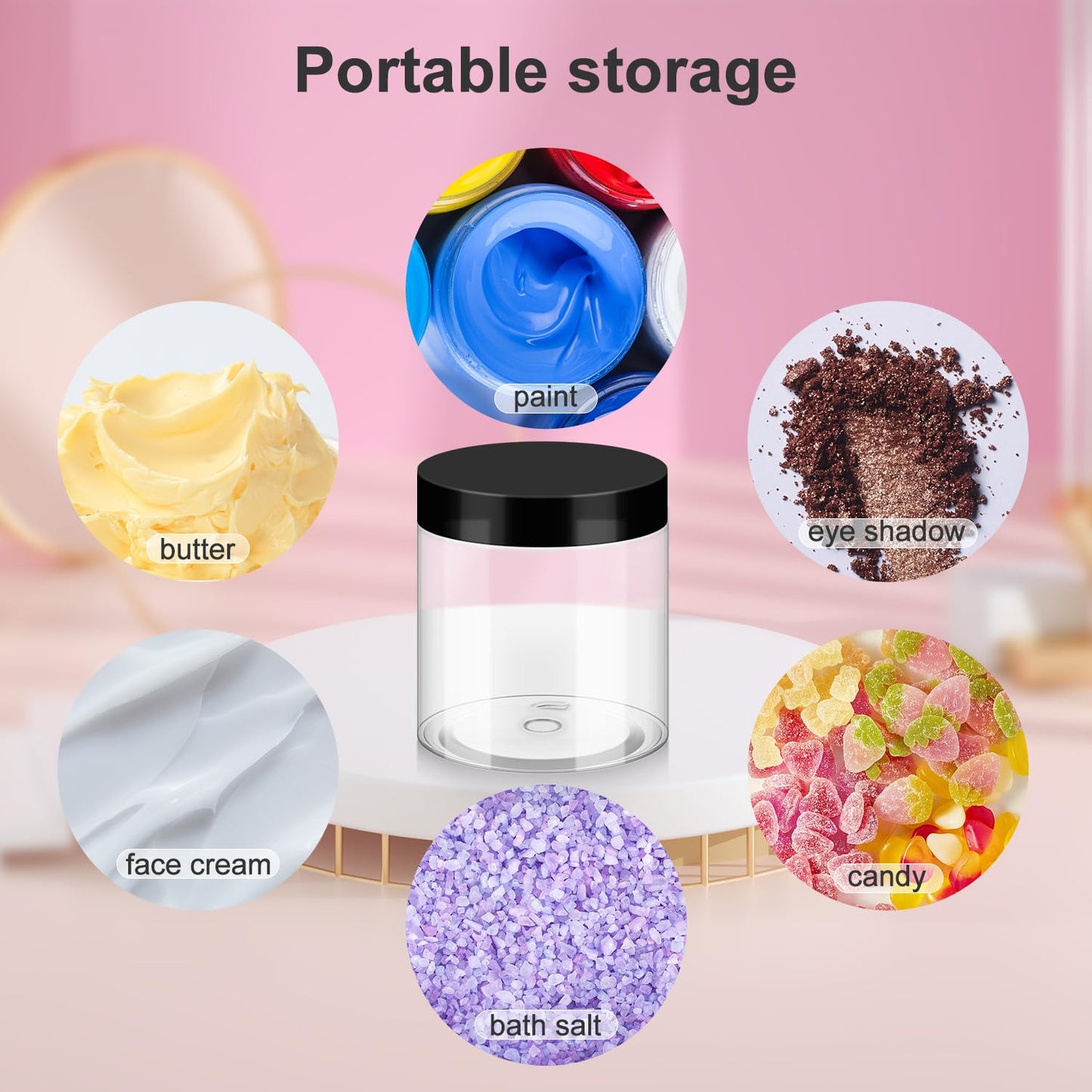 Loretoy 36 Pack 8 OZ Household Plastic Jars with Lids, BPA Free, Reusable, Refillable Transparent Cosmetic Containers for Bath Salts, Cosmetics, Powders, Beauty Product and Small Accessories, Black