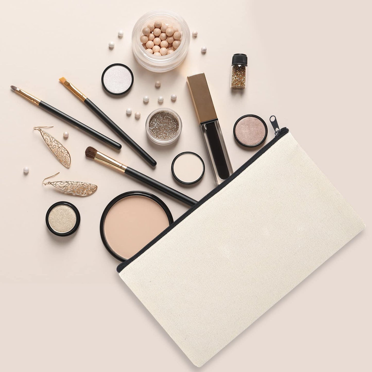 pabues 100 Pack 8 × 4.7 Inch Blank DIY Craft Bag Canvas Pencil Case Blank Makeup Bags- Beige Canvas Pencil Pouch Bulk Canvas Cosmetic Bag Multi-Purpose Travel Toiletry Bag Canvas Zipper Bags