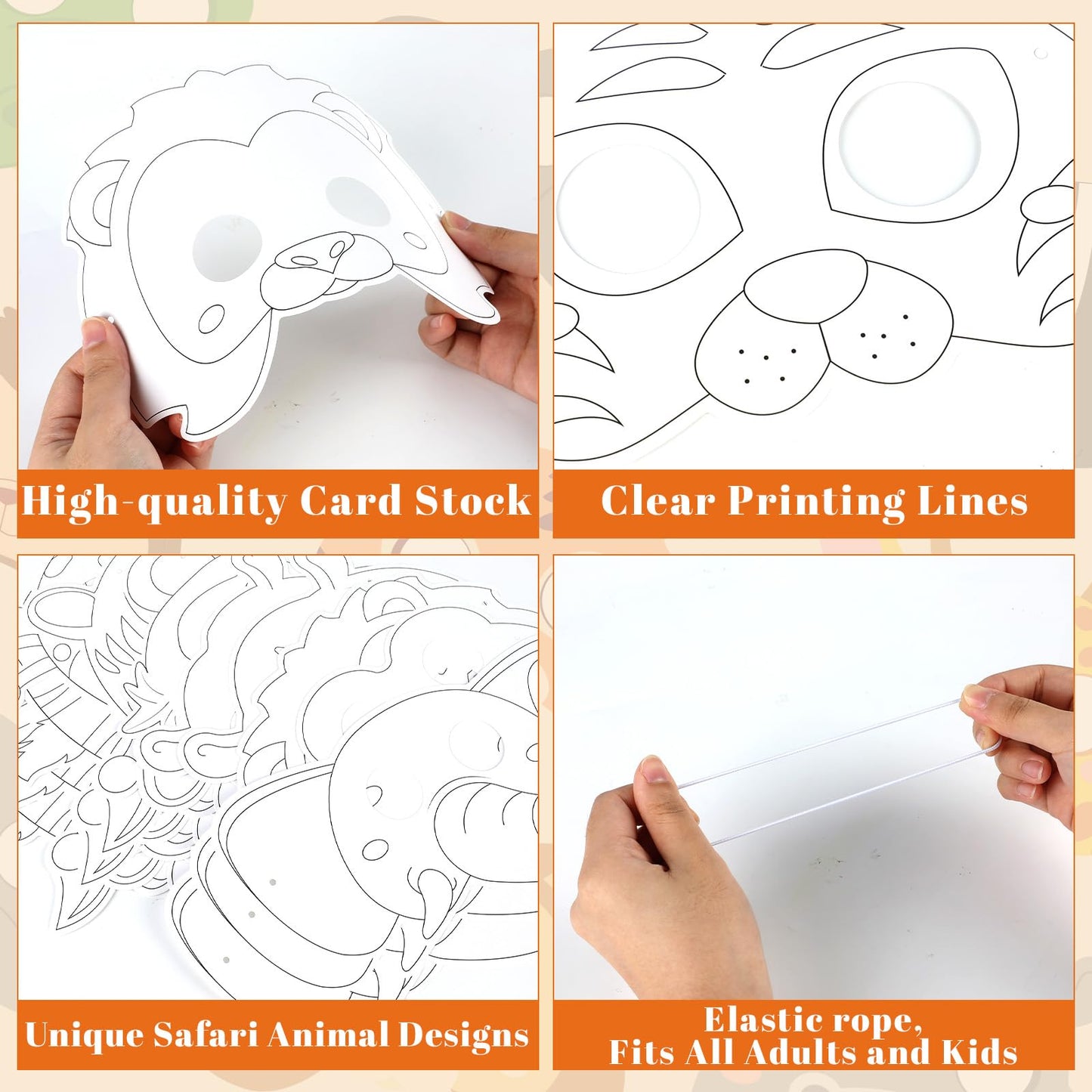 63Pcs Color Your Own Animal Masks Crafts for Kids DIY Paper Blank Jungle Animal Party Favors Lion Tiger Monkey Masks Making Kits with Ropes for School Class Activities Birthday Party Supplies