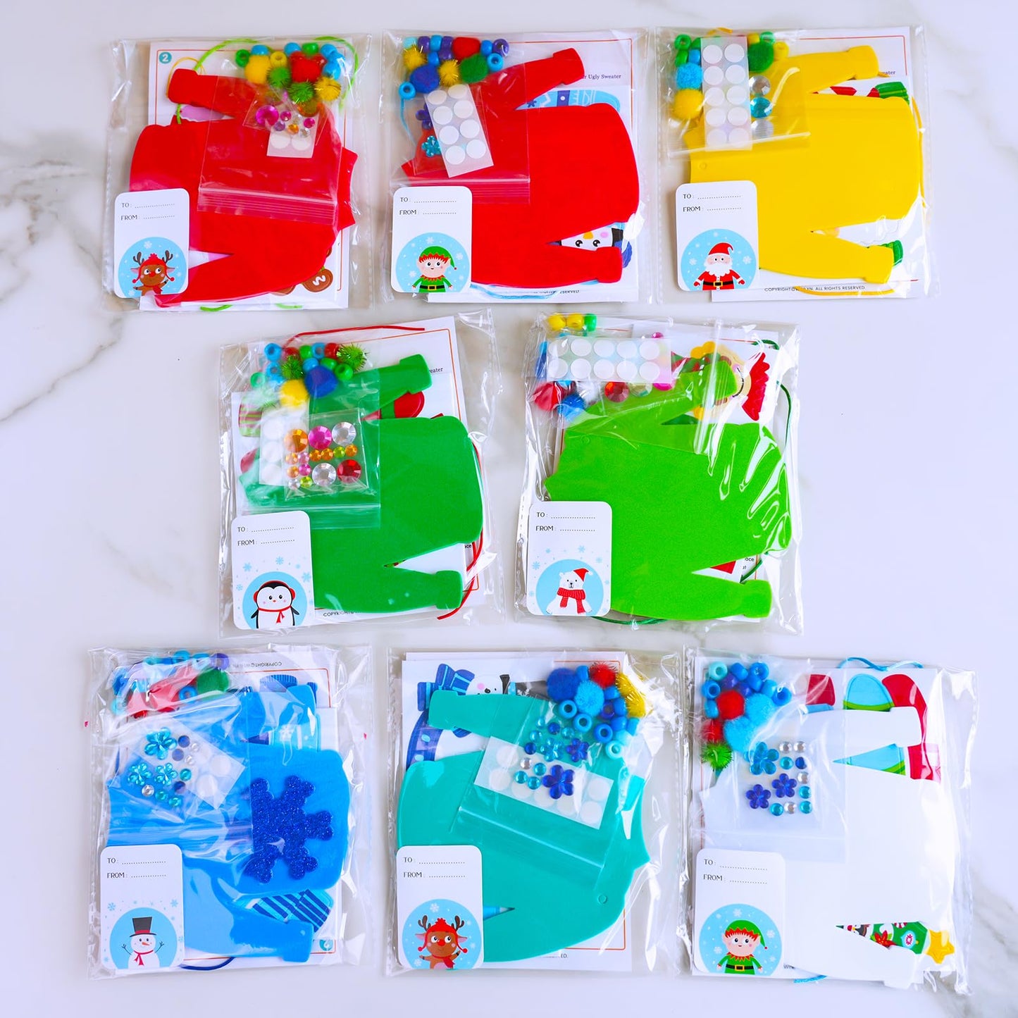 Winlyn 24 Sets Christmas Decorations DIY Ugly Sweater Necklaces Ornaments Winter Crafts Kits Foam Sweater Festive Foam Stickers for Kids Holiday Seasonal Gift Home Classroom Activities Party Favors