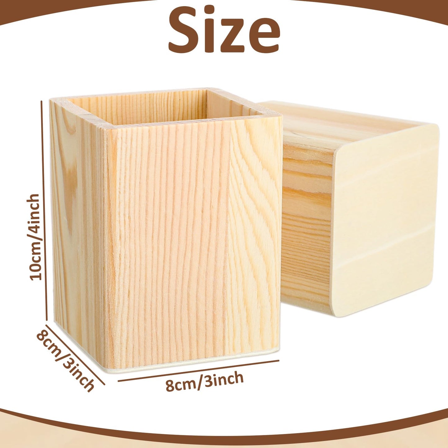 DoubleFill 20 Pack Wood Pen Holder Unfinished Wooden Pencil Holder for Homemade DIY Crafts Mini Wood Pencil Box Small Wooden Crates for Crafts Projects, 3 x 3 x 4 Inches