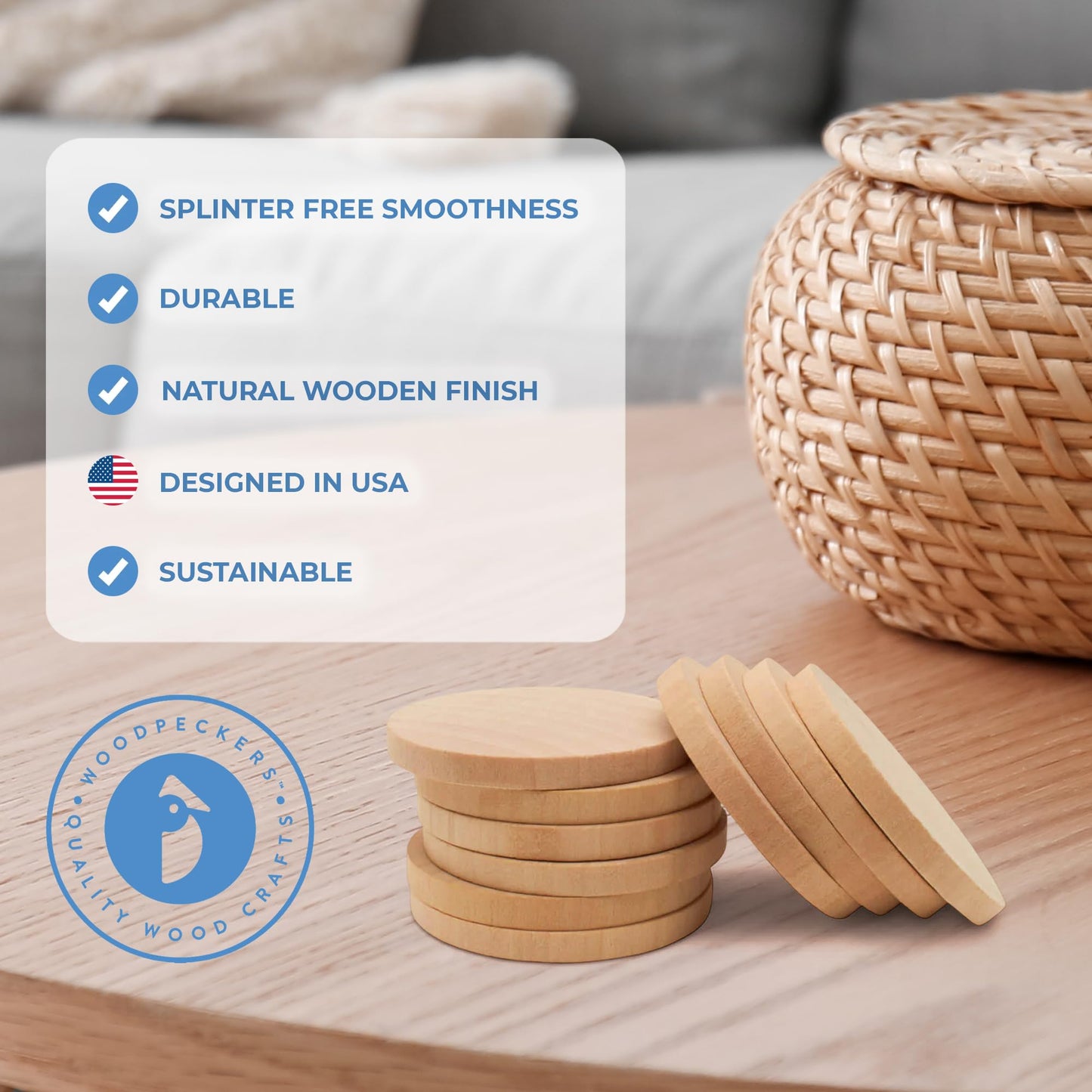 Wooden Circles – 2 x 1/4 Inch Wooden Discs – for Jewlery Making, Crafts, and DIY Projects – 50 Pieces by Woodpeckers
