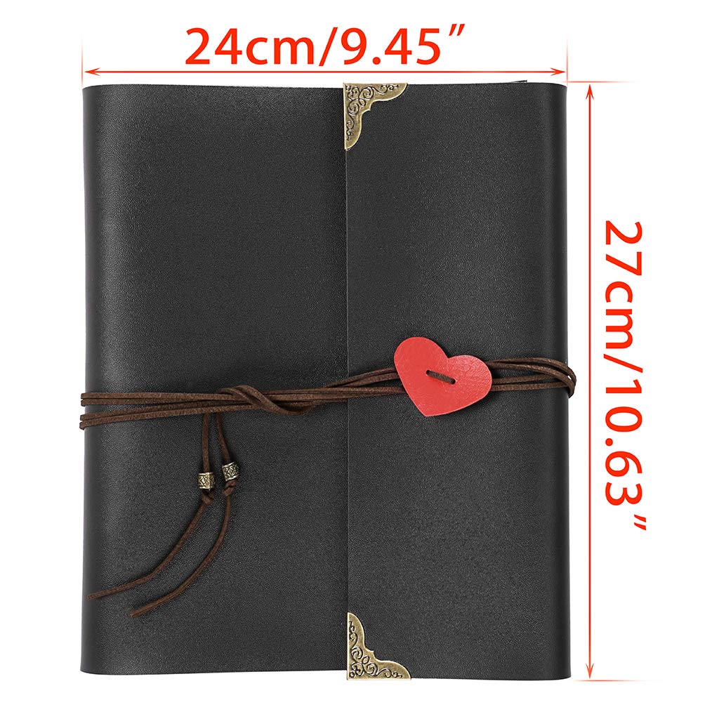 OwnMy DIY Photo Album Scrapbook PU Leather Adventure Photo Book with Corner Stickers Gifted Box - Perfect Baby Memory Book Birthday Wedding Anniversary Christmas Gift (Black)
