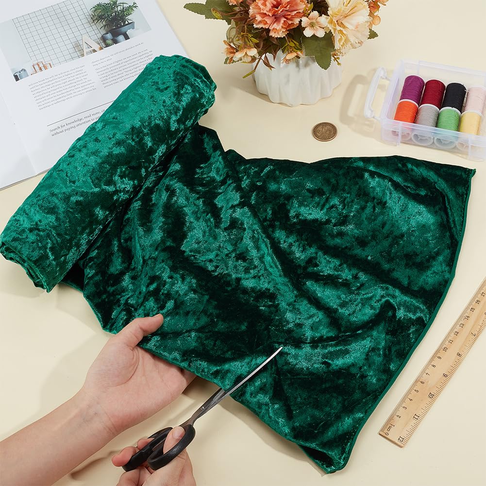 BENECREAT 63x39inch Green Crushed Velvet Fabric, Soft Velvety Fabric, Wrinkle Resistant Velvet Upholstery Fabric for Sewing Apparel, Upholstery, Decoration