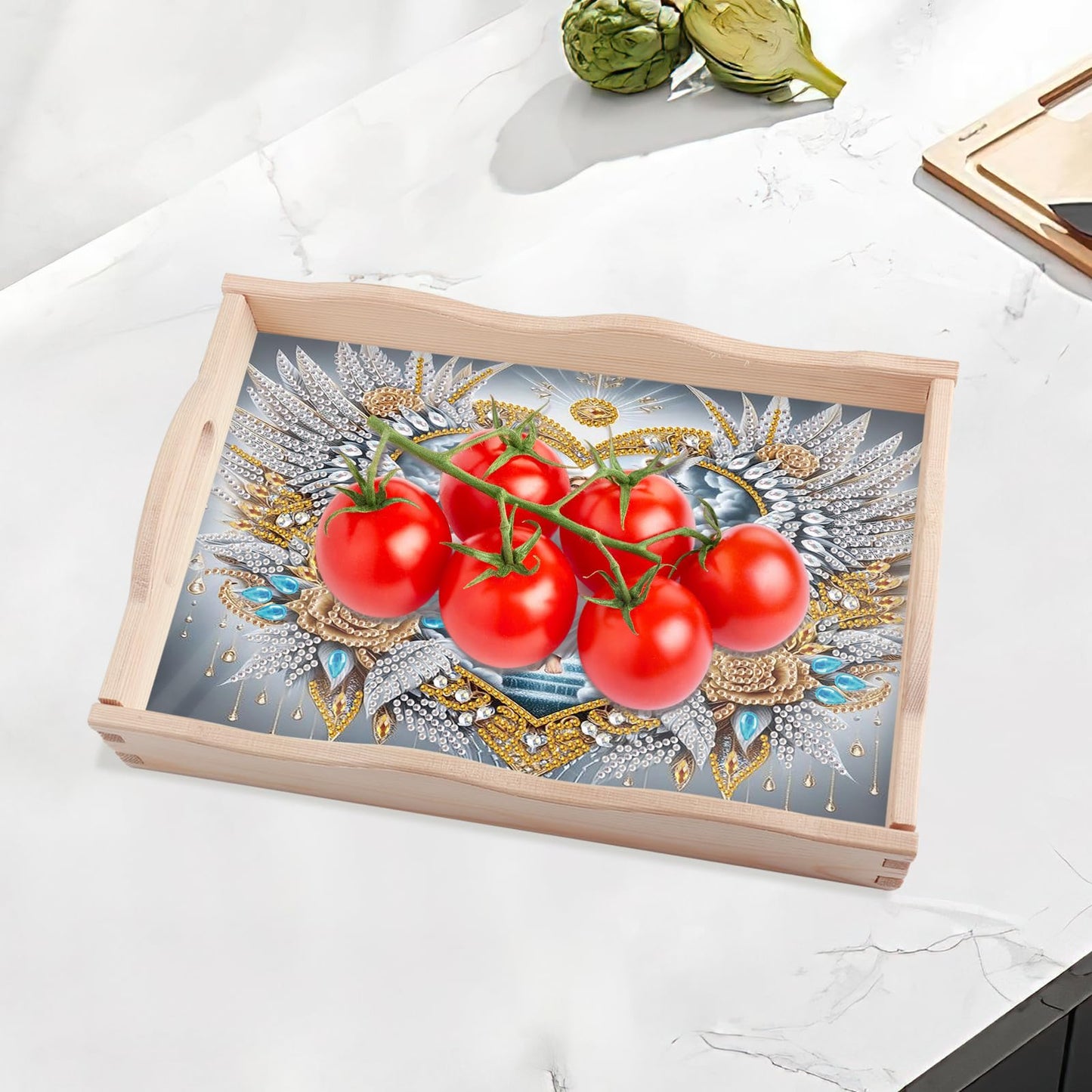 JISHSHAY Diamond Art Serving Tray Diamond Painting Food Tray Gem Art Serving Platter Gem Painting Mosaic Kits for Adults DIY Kits for Adults Table Decor, with Handle 20×30cm/7.87×11.81in, Jesus