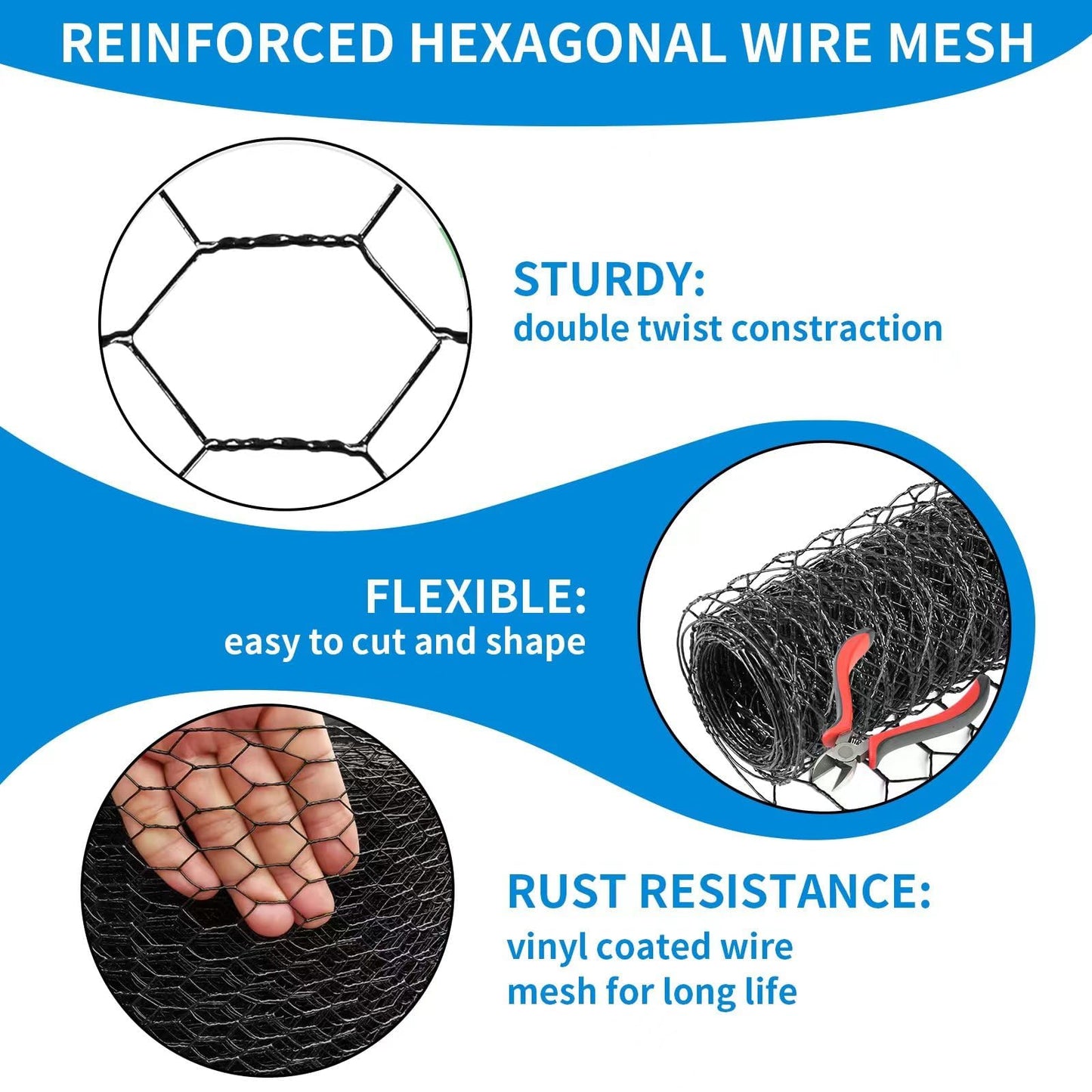 DOLEMODUO 24'' x 100' Black Chicken Wire Mesh Fence, 15 Gauge Poultry Netting and 2 inch Mesh Fence Roll, Chicken Wire for Floral Arrangements/Crafts/Farm/Livestock/Pet Protection