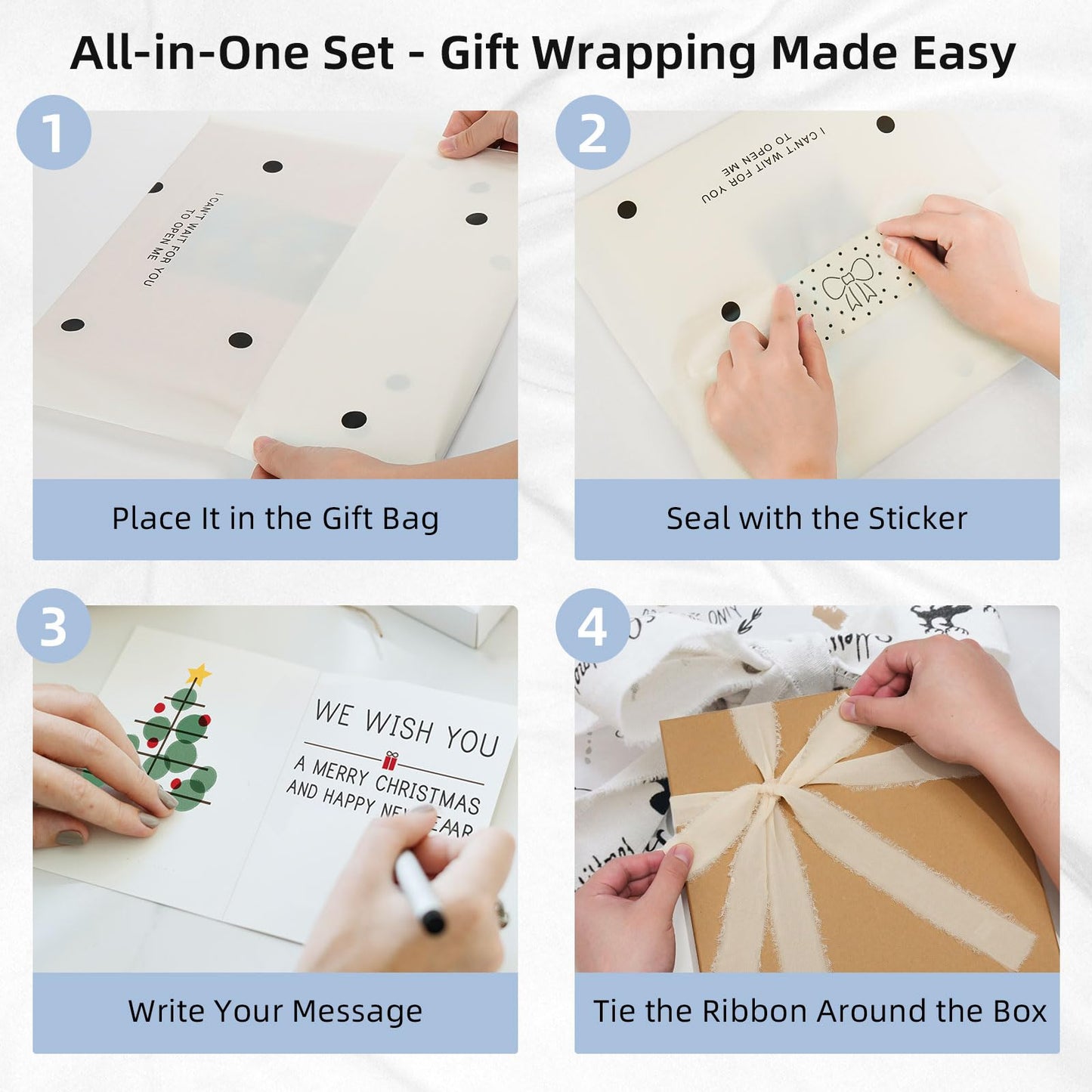 Vienrose Self Adhesive Photo Album Gift Set, Linen Cover Scrapbook with DIY Window, Holds 4x6 5x7 8x10 Photos, 30 Sheets 60 Pages for Family Wedding Baby, Includes Pen, Card, Lace Strap, Blue