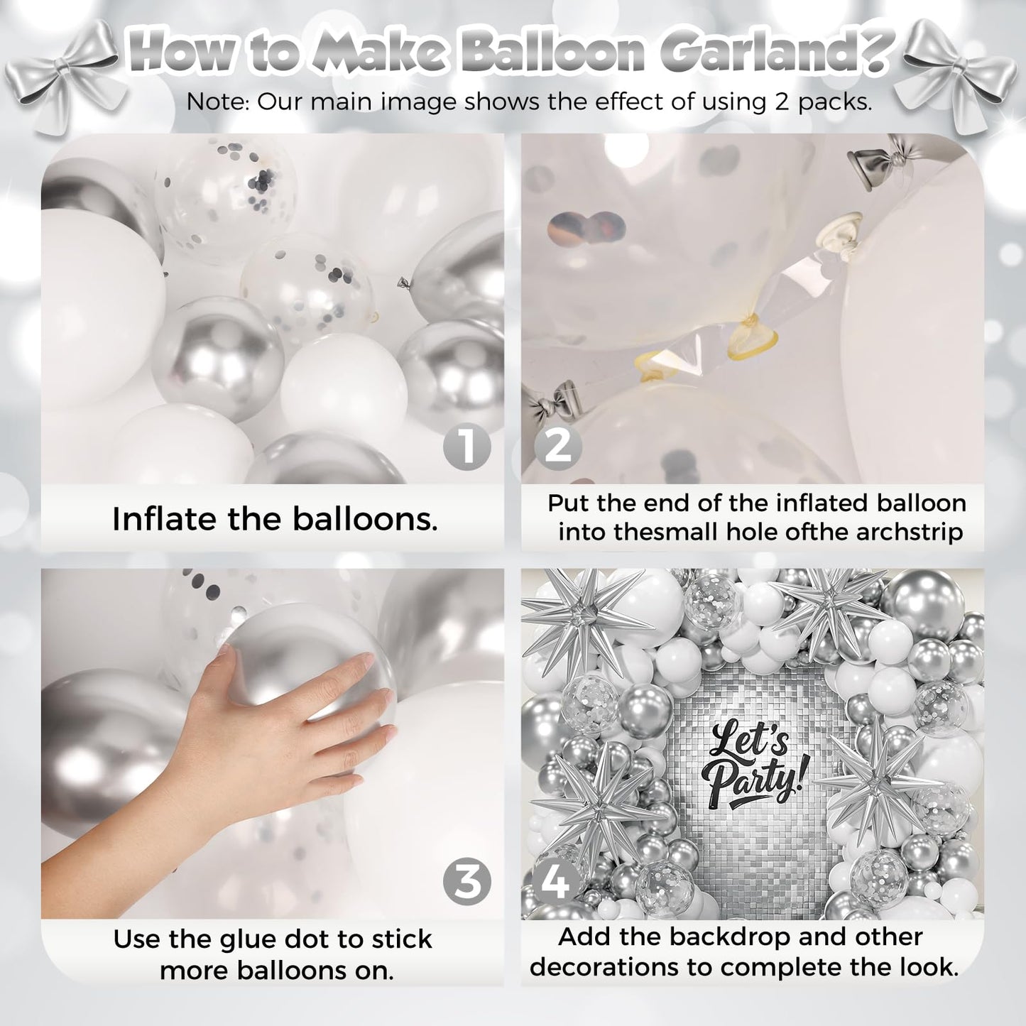 PTGOLUO 153Pcs White and Silver Balloons Garland Arch Kit with Stars - 22 18 12 10 5 inch Different Size White Metallic Silver Confetti Latex Balloon for Birthday Baby Shower Wedding Party Decorations
