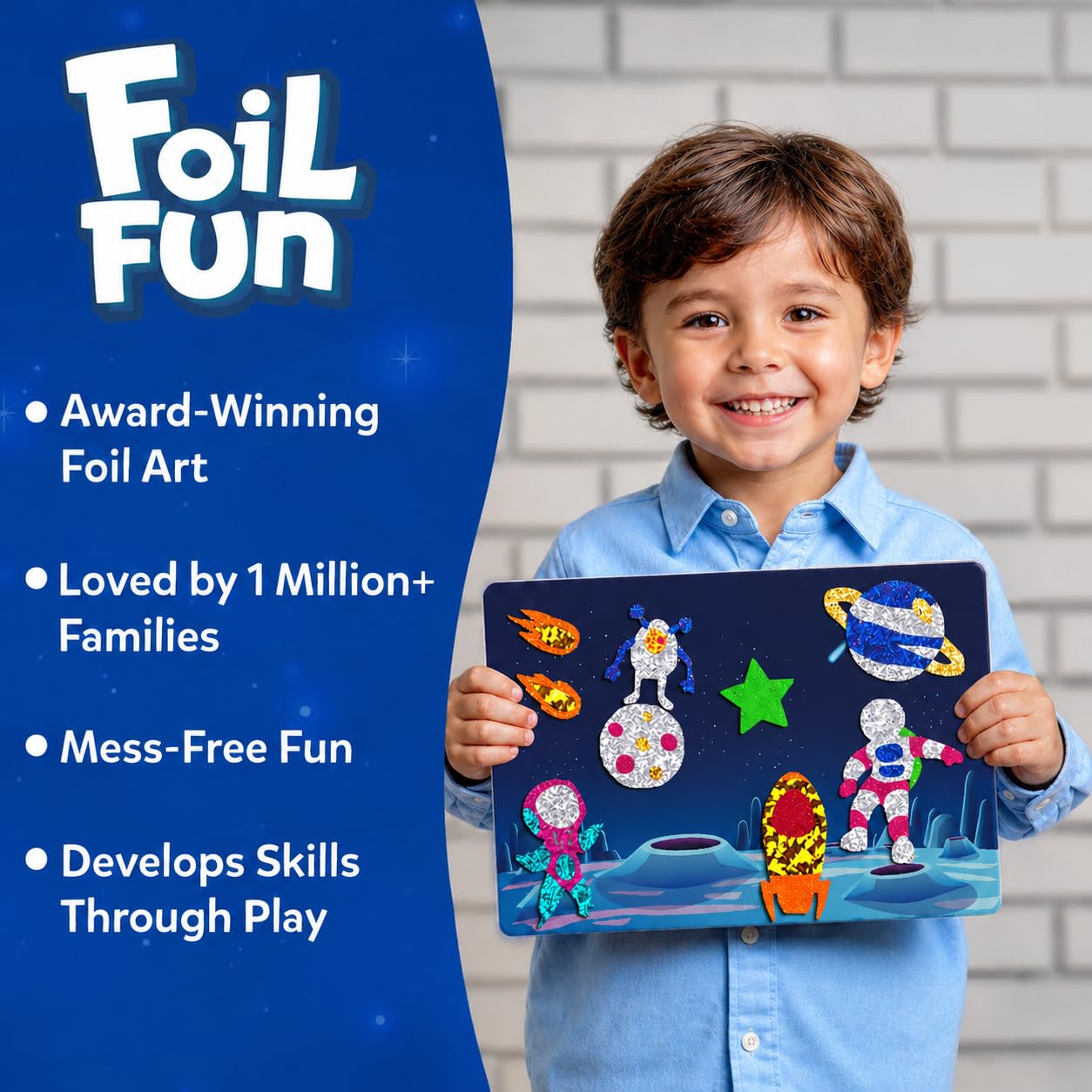 Skillmatics Foil Fun - Space, No Mess Art for Kids, Craft Kits & Supplies, DIY Creative Activity, Travel Toys, Gifts for Boys & Girls Ages 4, 5, 6, 7, 8, 9