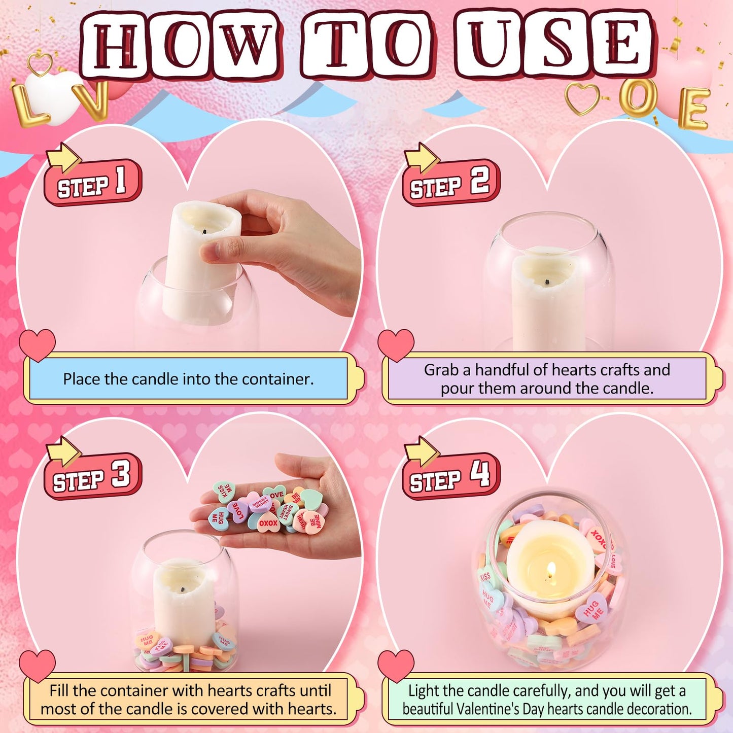 Threehoney 120 Pcs Conversation Hearts Vase Filler Valentine's Day Heart Ornament for Floating Candles Candy Love Centerpiece for Valentine Wedding Home Table Party Decor, No Water Gel, Macaron