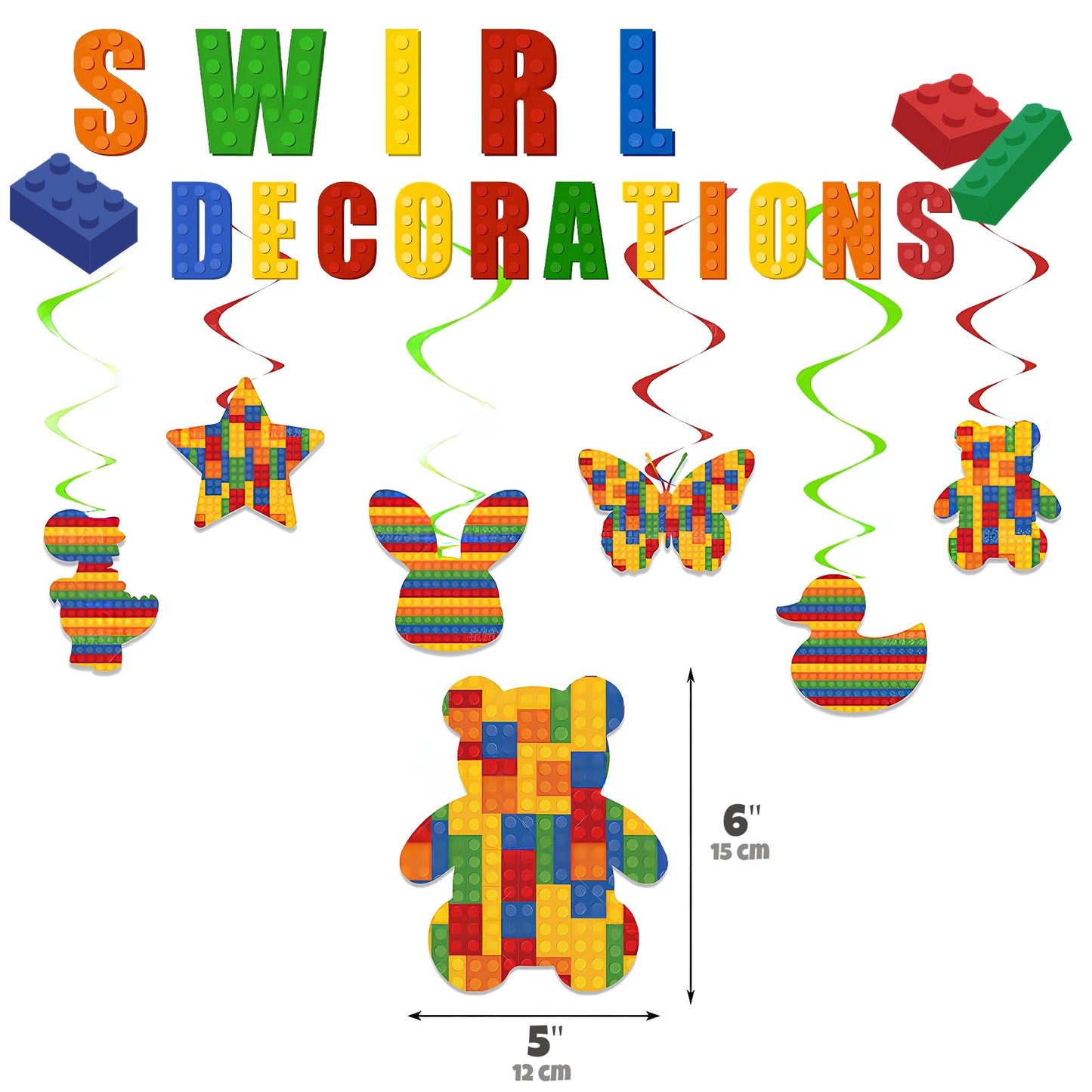 Birthday Decorations 6 Year Old Boy – 6th or 9th Birthday Decorations – Building Blocks Party Kit – Number 9 or 6 Balloons, Banner, Cupcake & Cake Toppers – Brick Theme Party Supplies for Boys 6 or 9