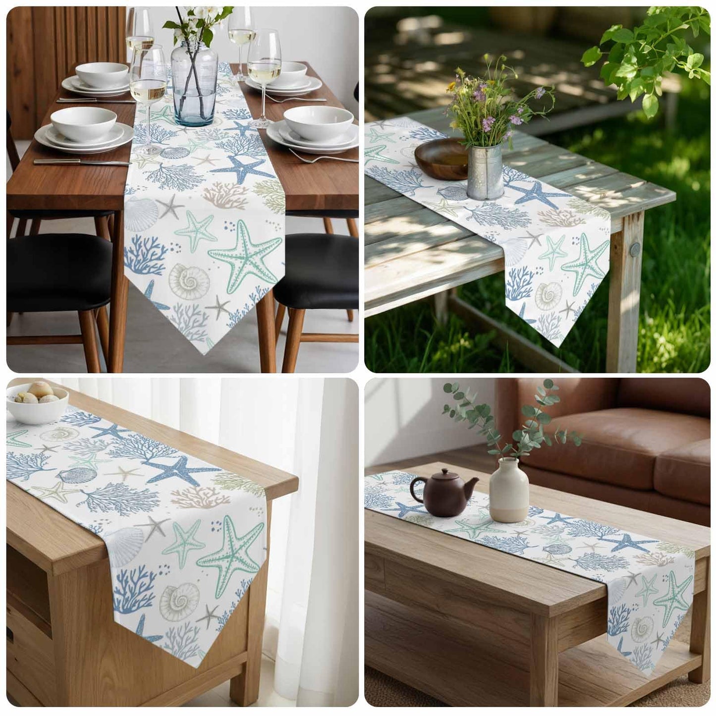 Beach Coastal Table Runner 36 Inches Long, Summer Nautical Dress Scarves, Ocean Starfish Coral Shell Kitchen Dining Table Decorations and Supplies Farmhouse Table Runners for Home Party Small 13"x36"