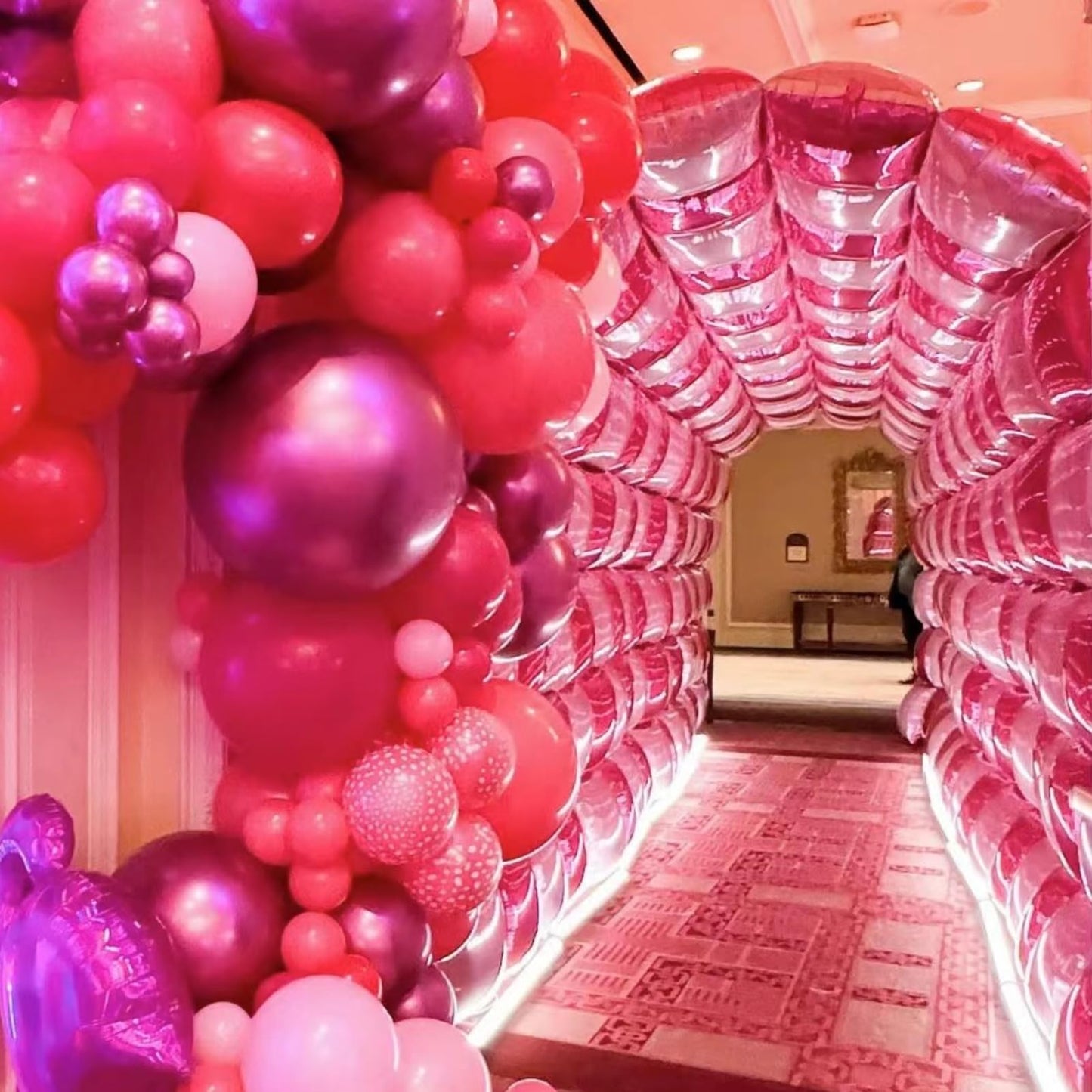 Orgnafey Metallic Magenta Hot Pink Flat Square Foil Balloons Tunnel Arch Wall Mylar Balloon Garland Kit Valentine's Day Bachelorette Birthday Engagement Bridal Wedding Party Background Decorations