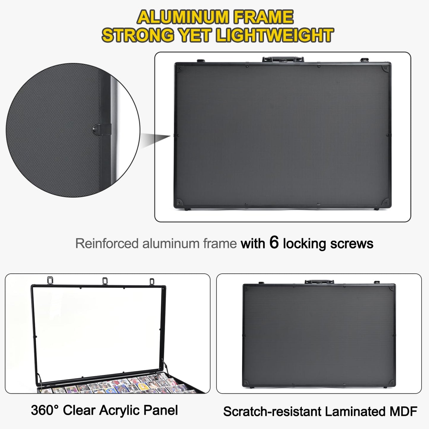 Trade Show Display Case – 34"x22" Large Aluminum Locking Tabletop Showcase for Trading Cards, Sports Cards, TCG, Jewelry – Lightweight & Portable for Exhibitions, Conventions, and Collectibles, Black