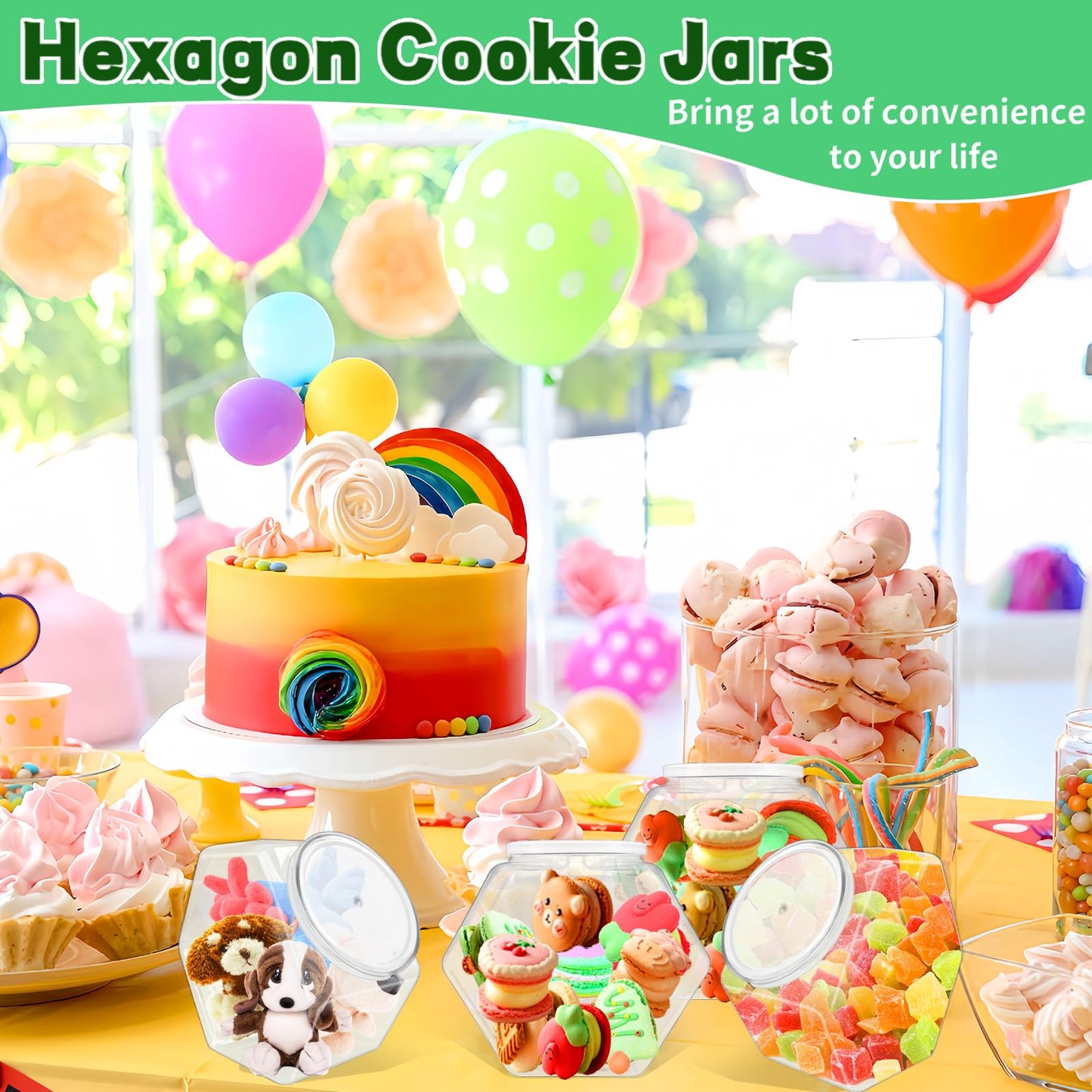 Blvochnnt 3 Pack Hexagon Plastic Candy Jars,72oz Clear Cookie Jar with Lid for Dry Food,Snacks,Candies,Cookies,Dog Treats,Laundry Pods,Coffee Pods,Craft Supplies