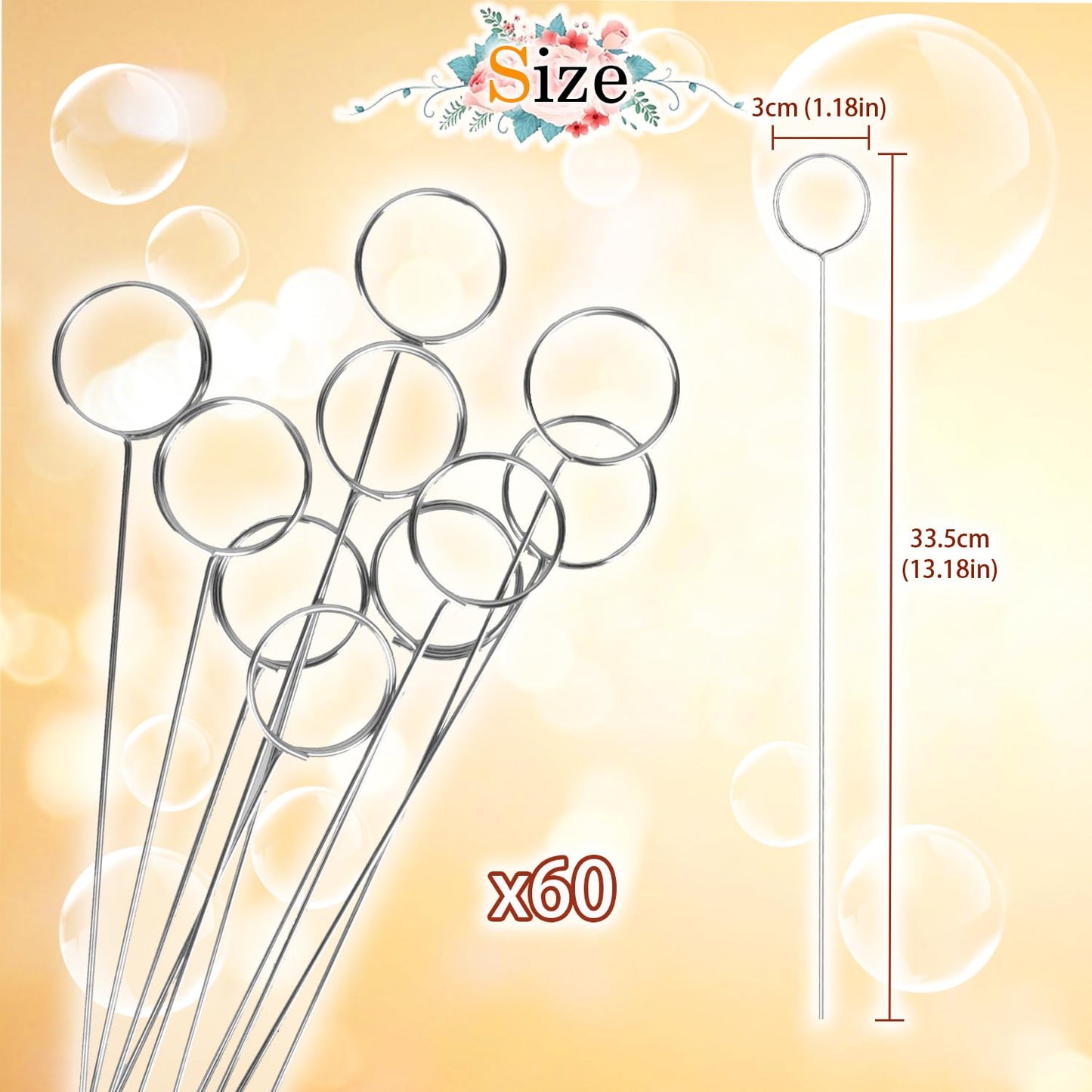 60 Pcs Metal Wire Floral Picks 13 Inch Wire Place Card Holder, Metal Table Name Number Clips Picture Stand, Round Photo Memo Flower Card Holder for Wedding Party Birthday Cake (Silver Round)