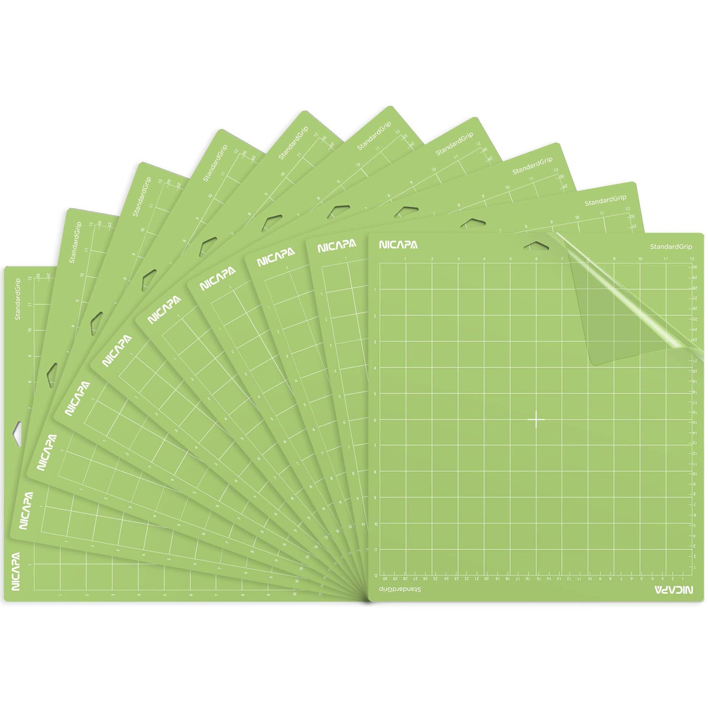 NICAPA StandardGrip Cutting Mat for Cricut, 12x12 inch, 10 Pack, Green, Paper, StandardGrip, Cutting Board, Crafting
